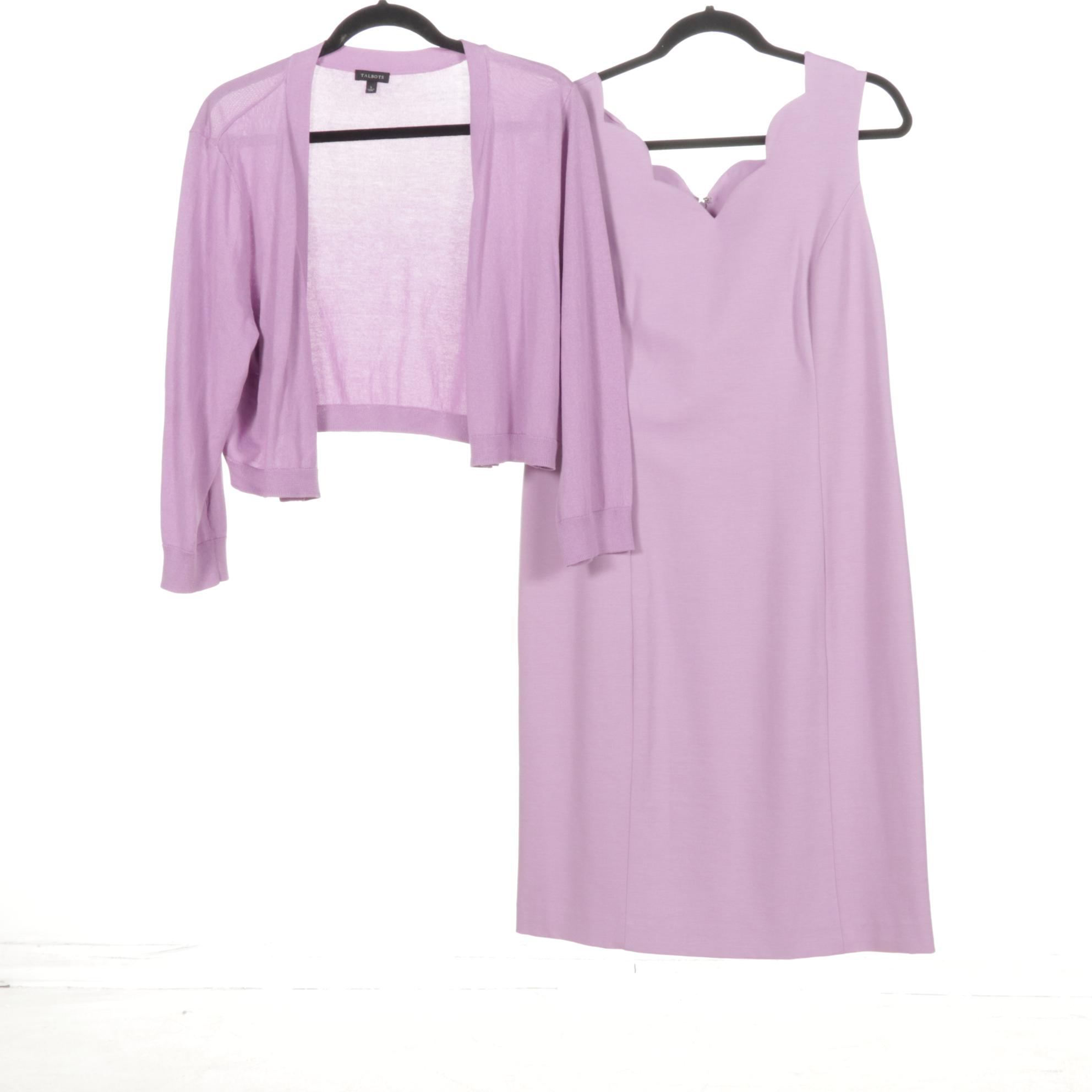 Talbots Lilac Scallop Edge Shift Dress and Cardigan with Pair of Evening Dresses