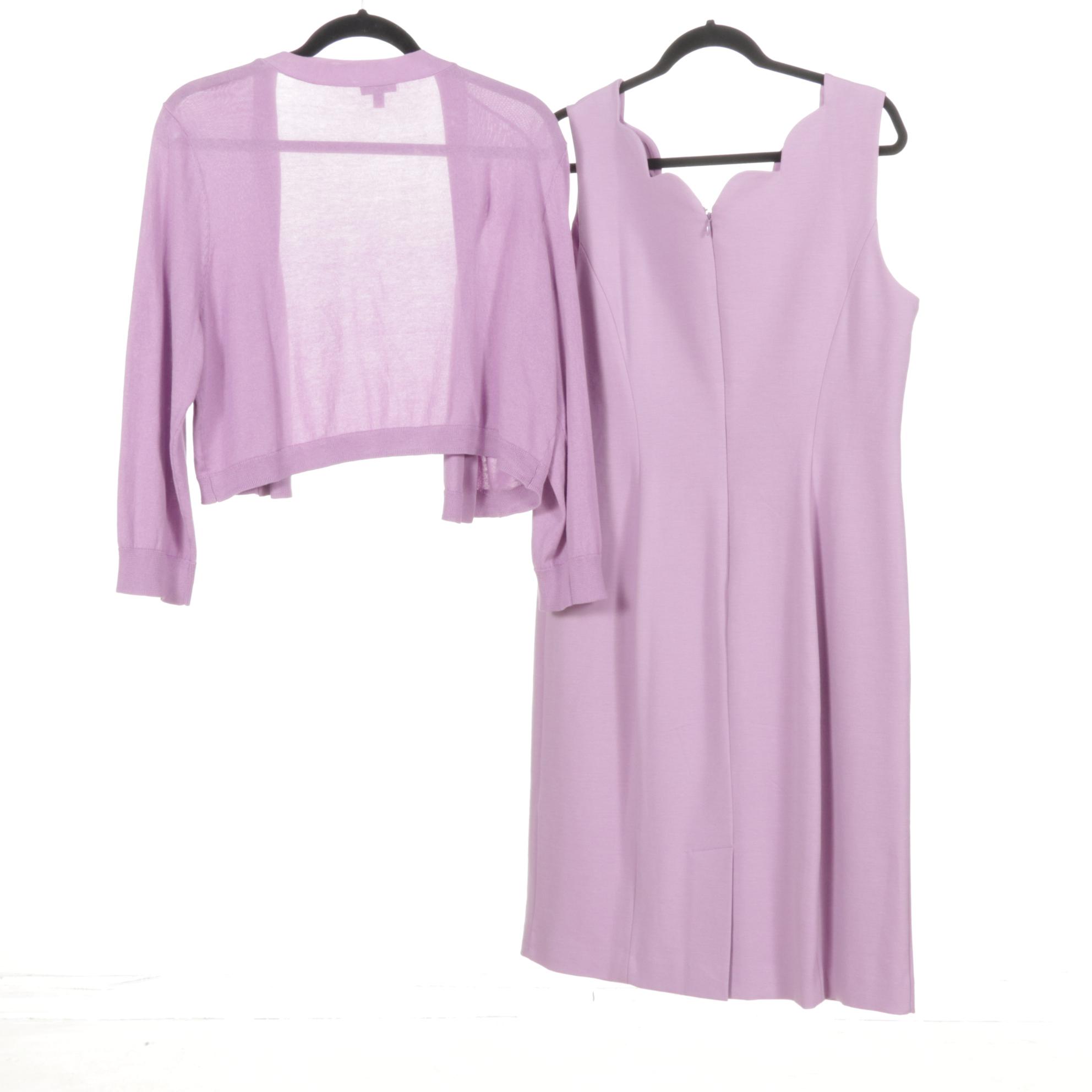 Talbots Lilac Scallop Edge Shift Dress and Cardigan with Pair of Evening Dresses