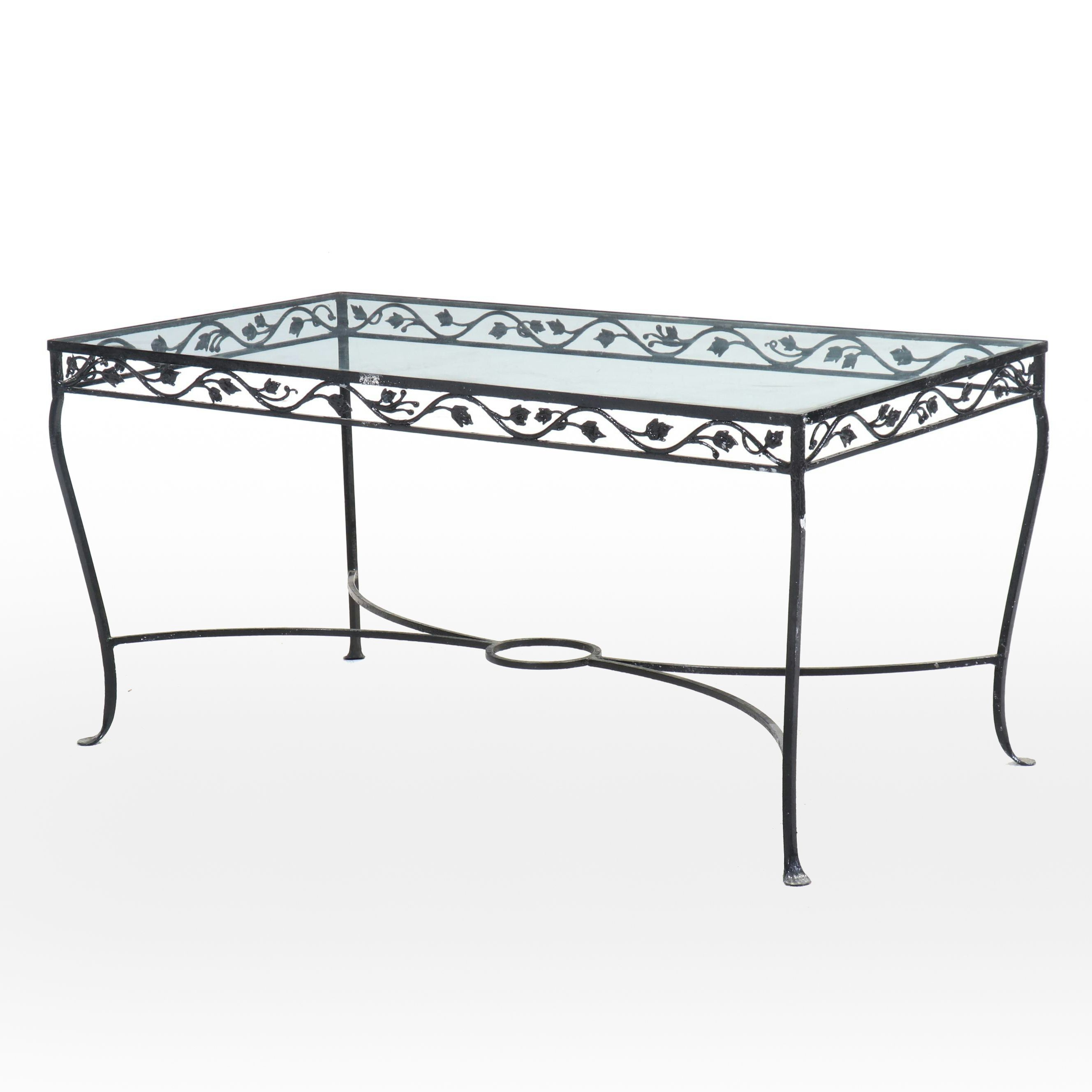 Glass Top Wrought Iron Dining Table, Late 20th Century
