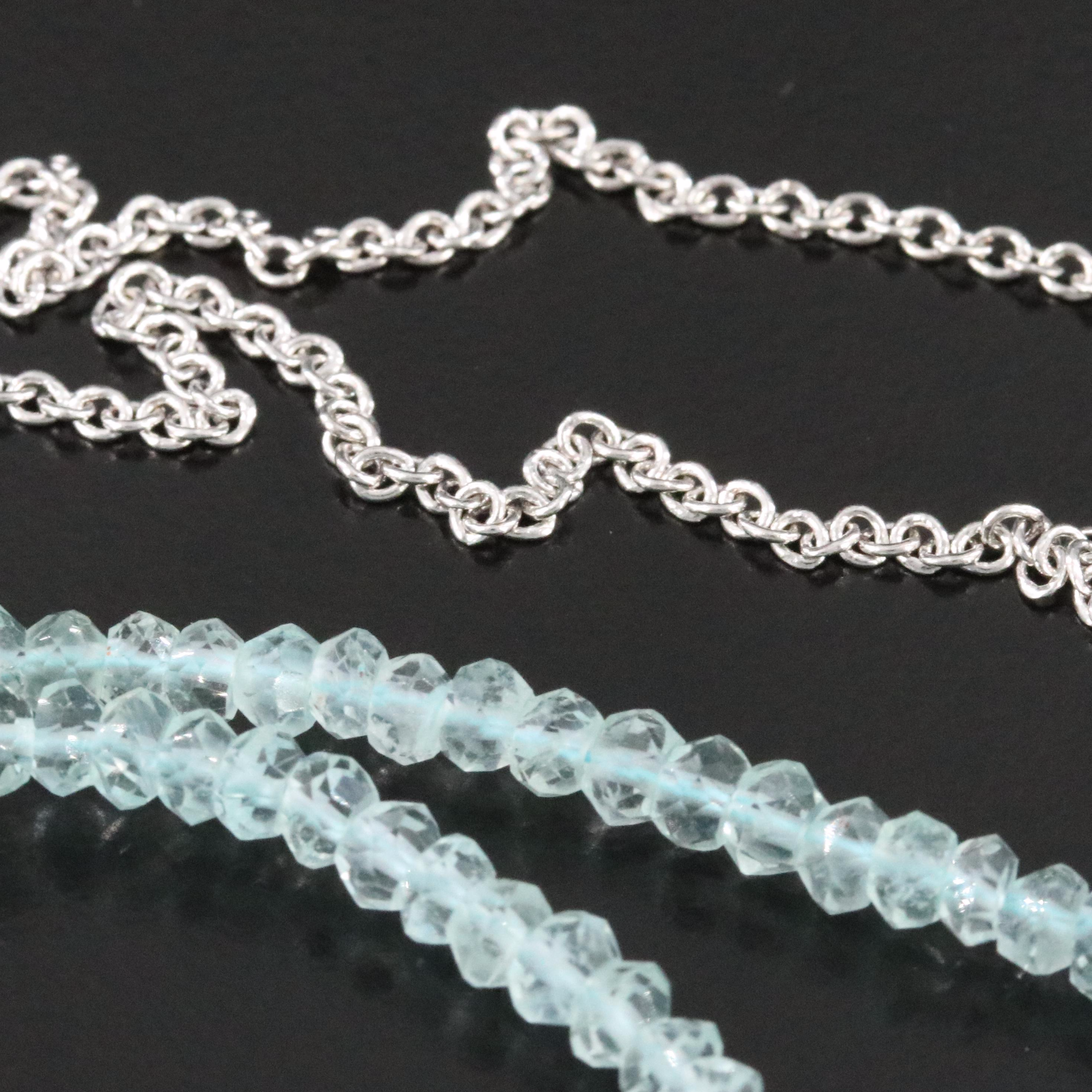 Sterling Aquamarine, Quartzite and Topaz Necklace and Ring