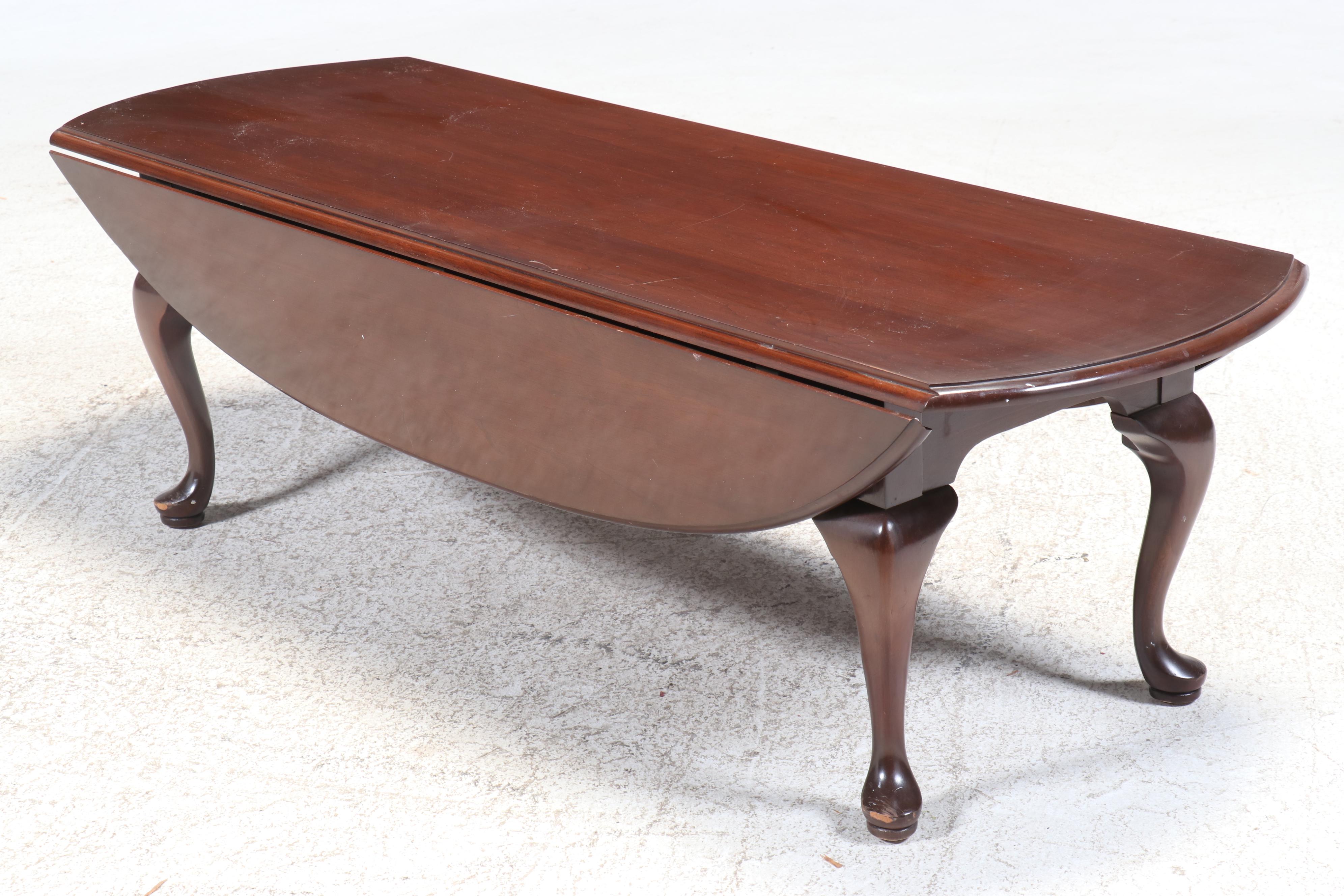 Queen Anne Style Cherrywood Drop-Leaf Coffee Table, Late 20th Century