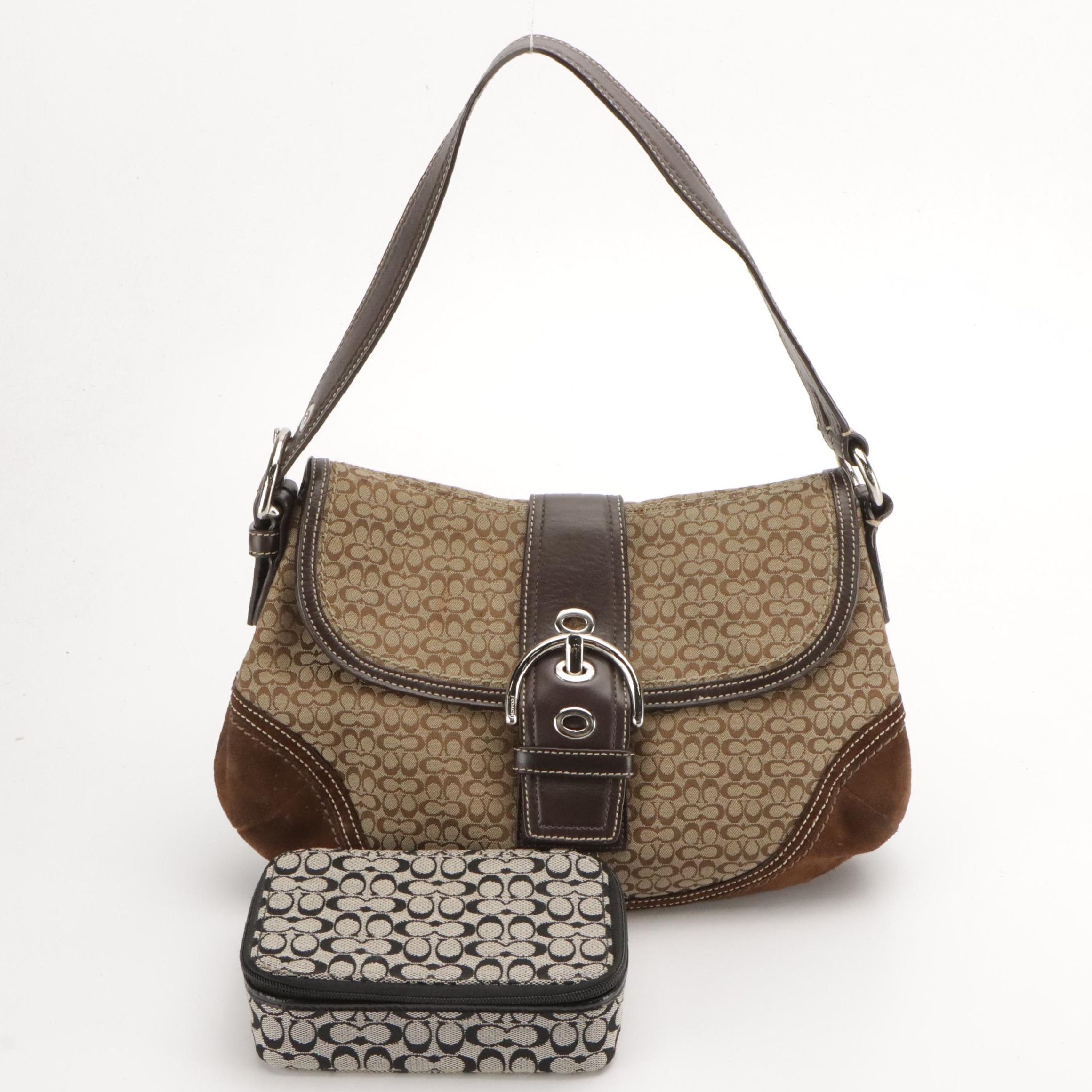 Coach Soho Buckle Flap Shoulder Bag and Travel Jewelry Case in Signature Canvas