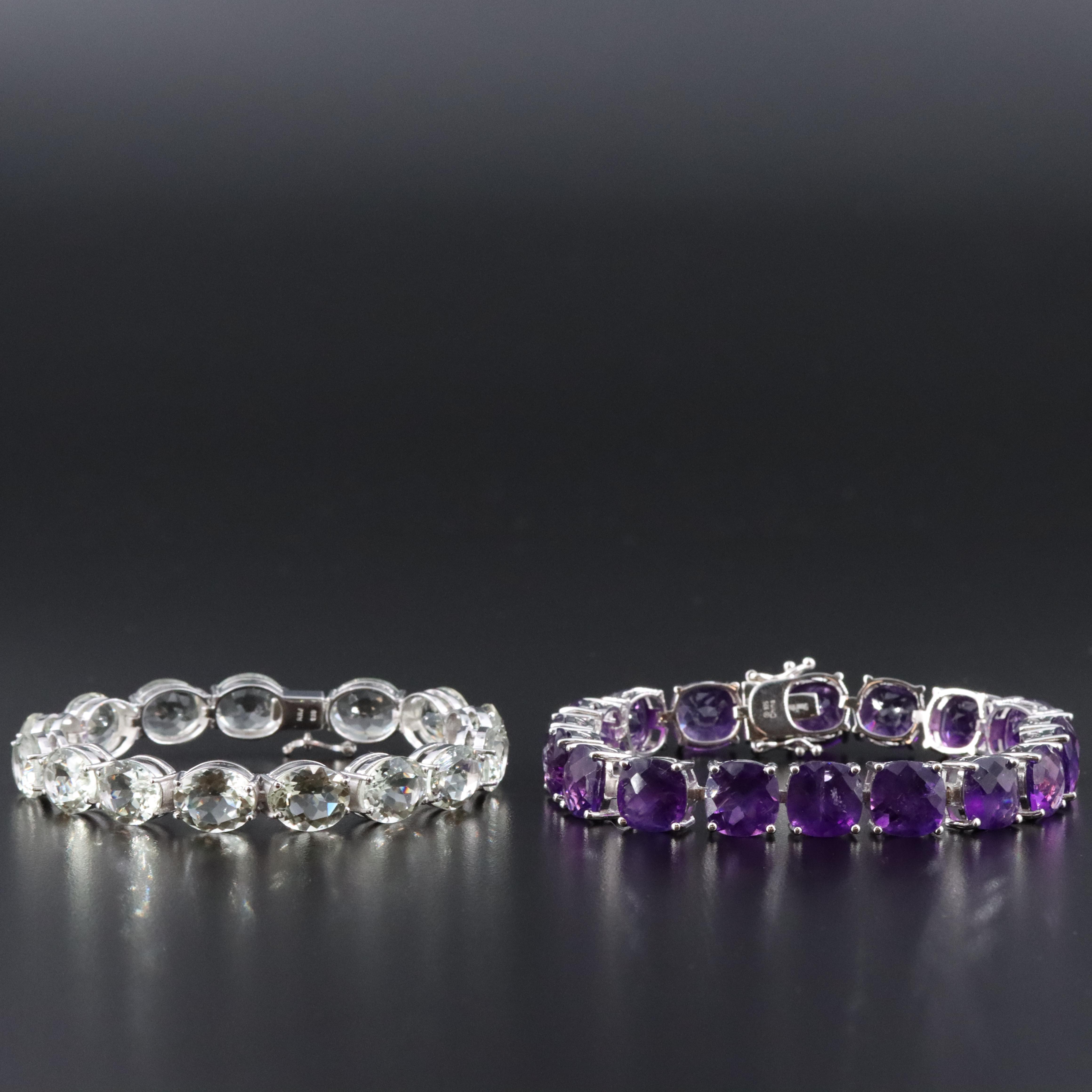 Sterling Amethyst and Prasiolite Bracelets