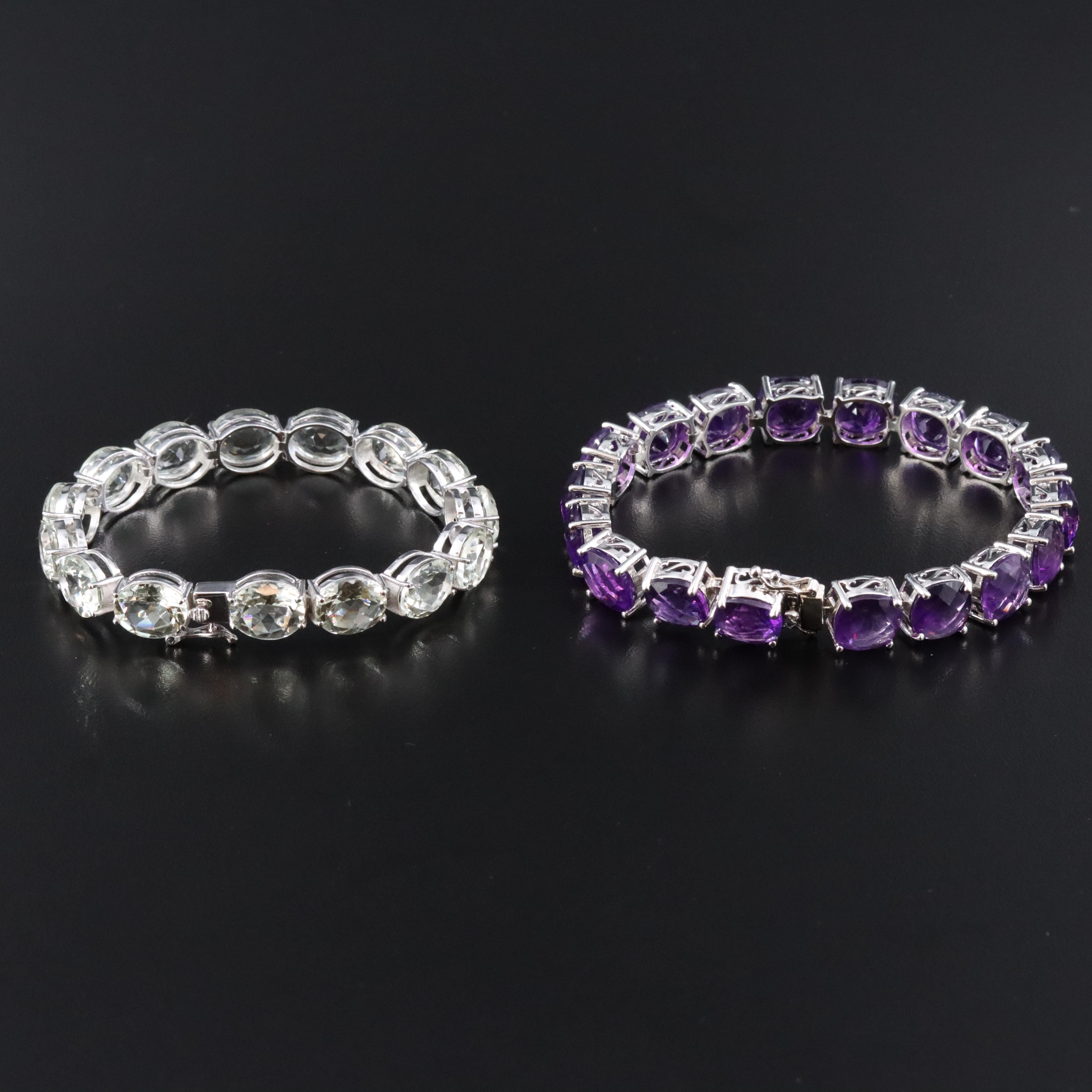 Sterling Amethyst and Prasiolite Bracelets