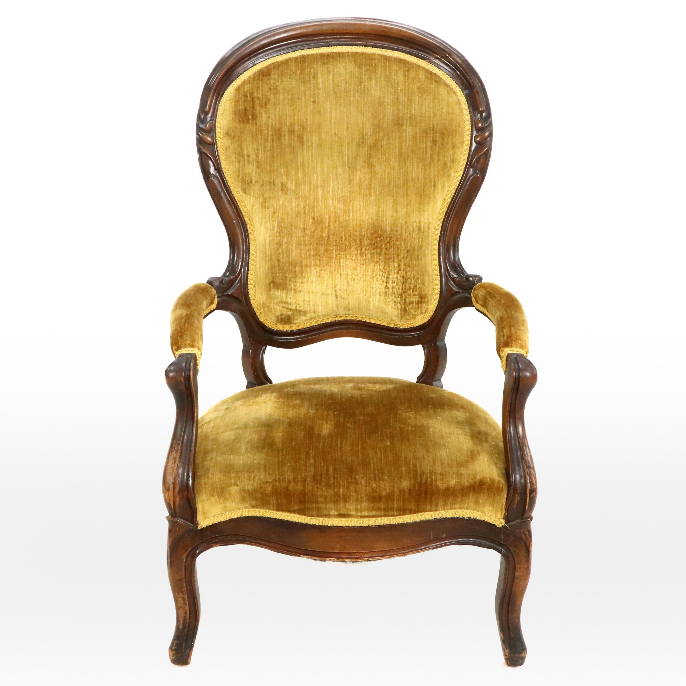 Victorian Carved and Upholstered Parlor Chair, Late 19th/ Early 20th Century