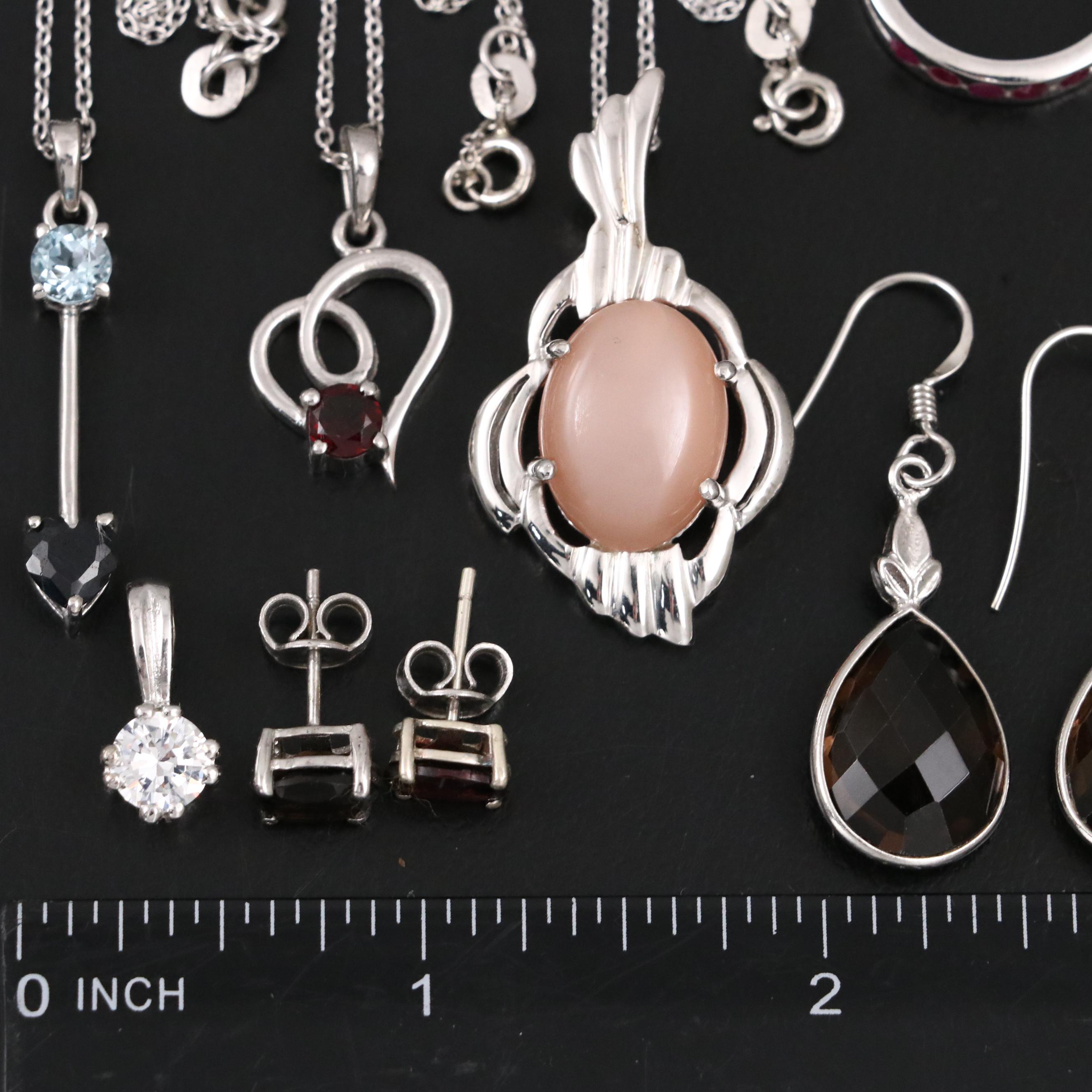 14 Assorted Sterling Silver Rings, Necklaces, Earrings, and Pendants