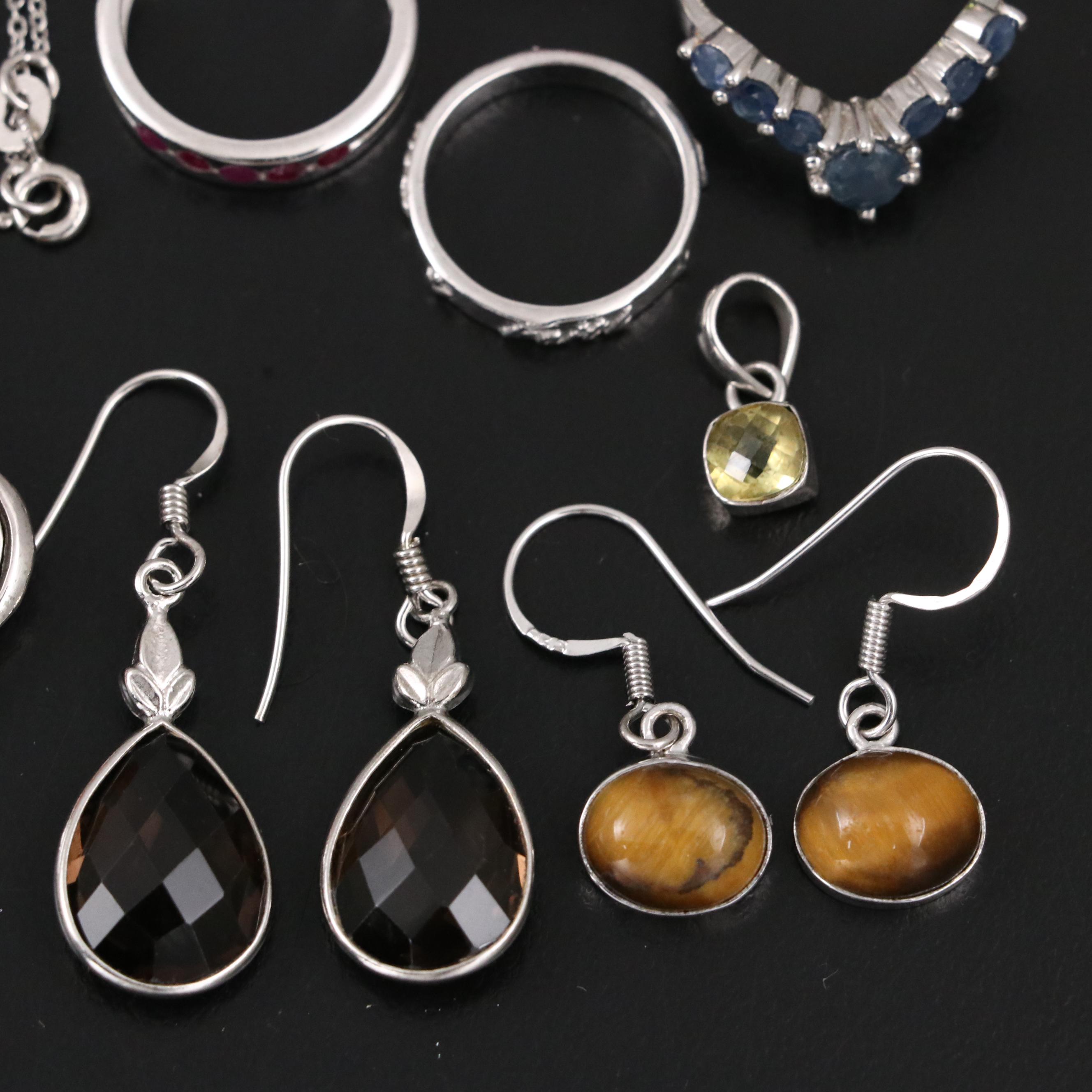 14 Assorted Sterling Silver Rings, Necklaces, Earrings, and Pendants