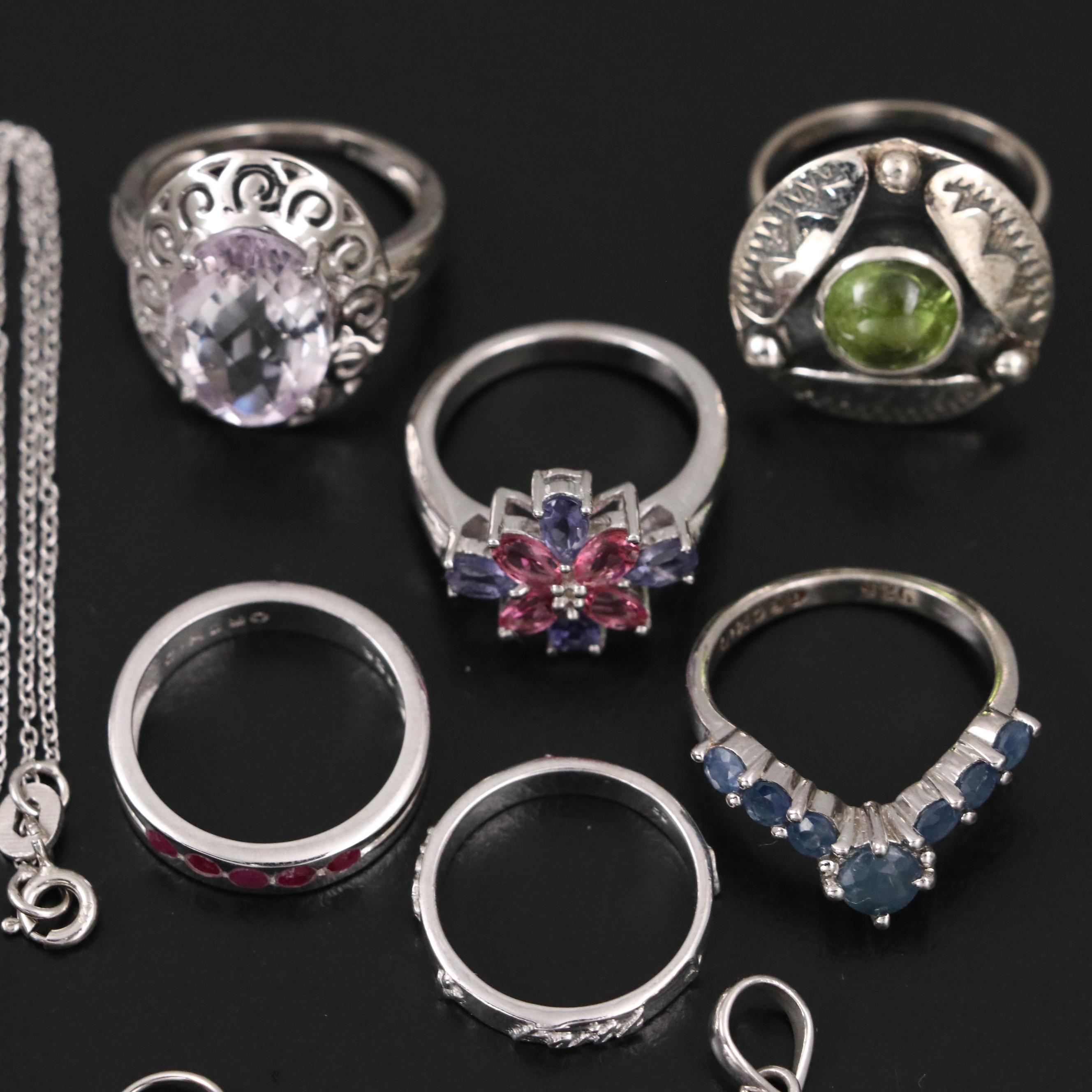 14 Assorted Sterling Silver Rings, Necklaces, Earrings, and Pendants