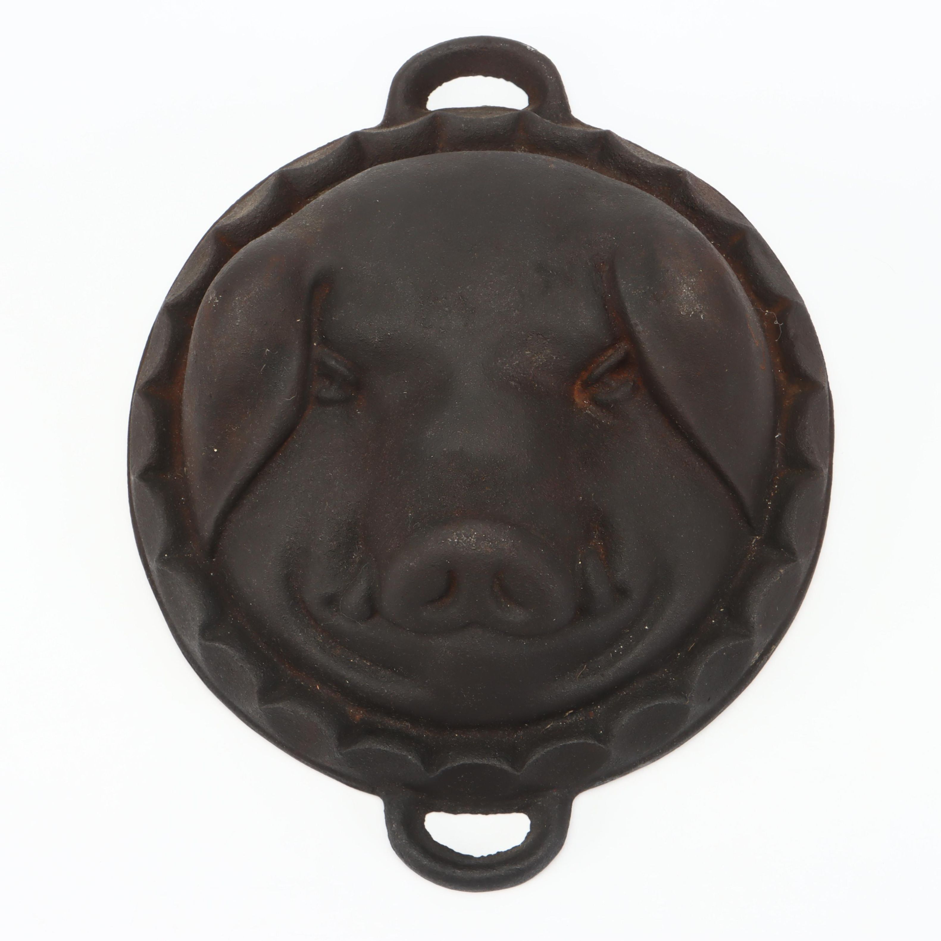 Cast Iron Pig-Shaped Head Cheese Mold, 20th Century