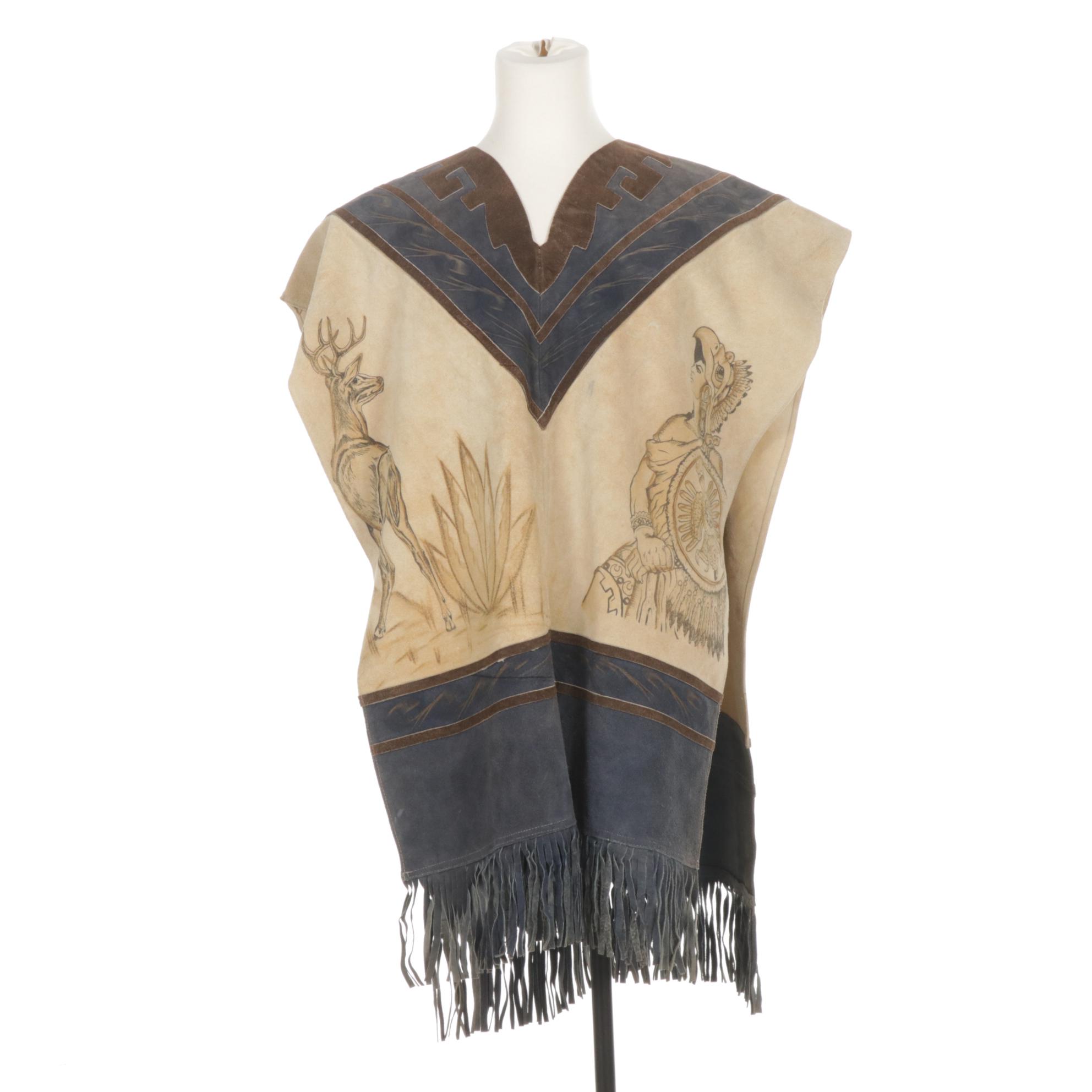 Van Dyck Mexican Leather Poncho with Fringe