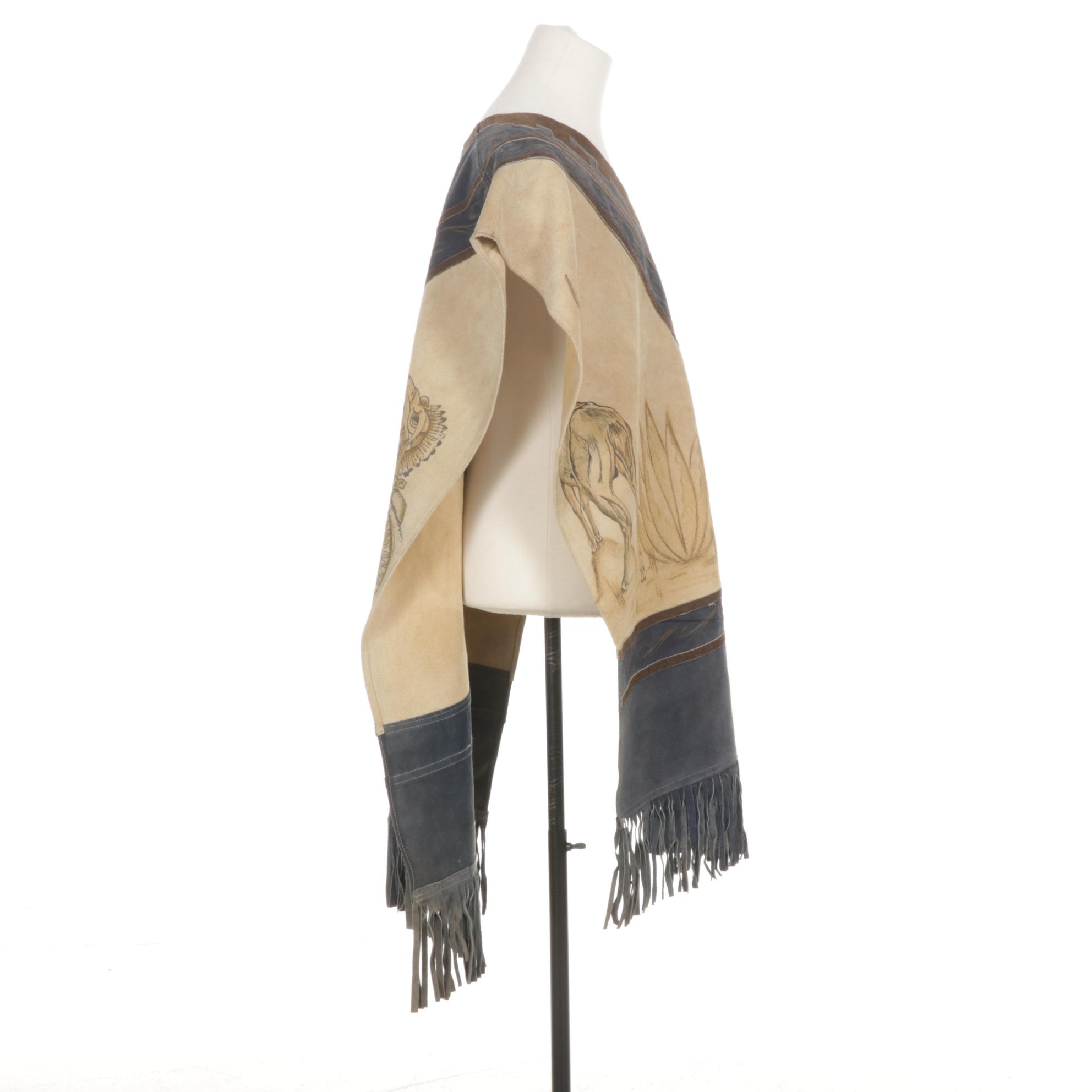 Van Dyck Mexican Leather Poncho with Fringe