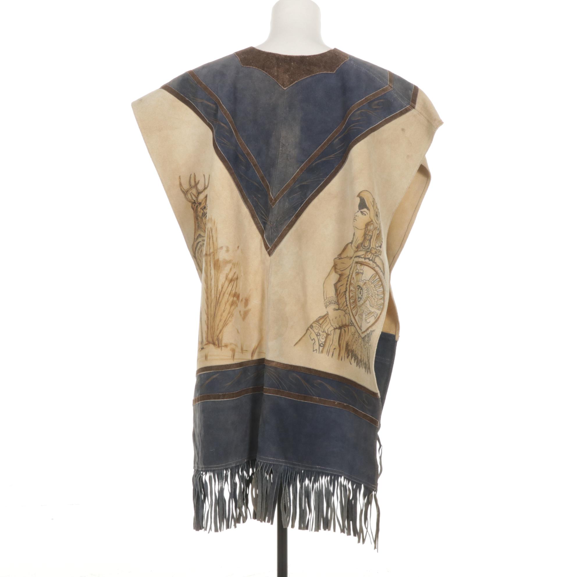 Van Dyck Mexican Leather Poncho with Fringe