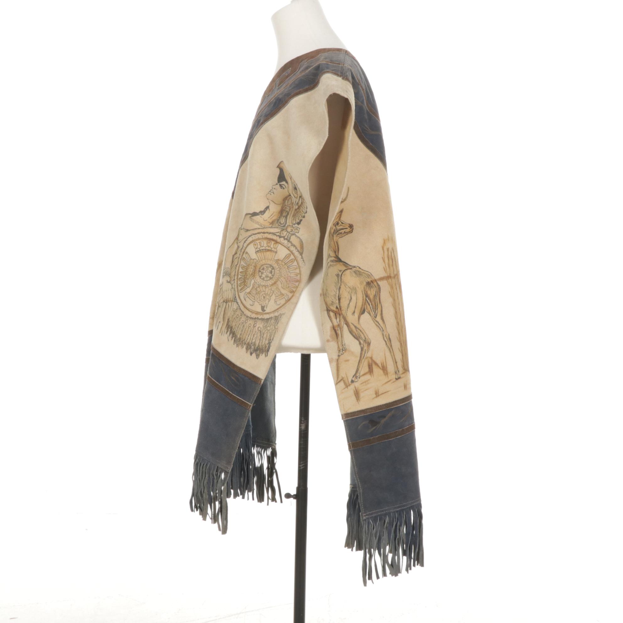 Van Dyck Mexican Leather Poncho with Fringe