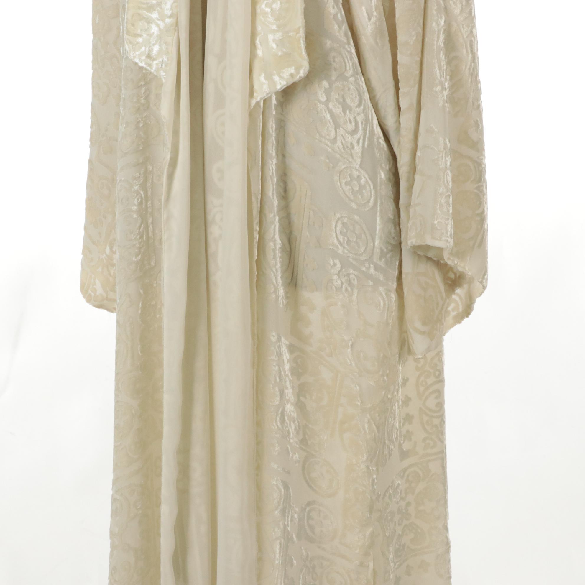 Draped Velvet Burnout Bridal/Evening Robe with Chapel Train | EBTH