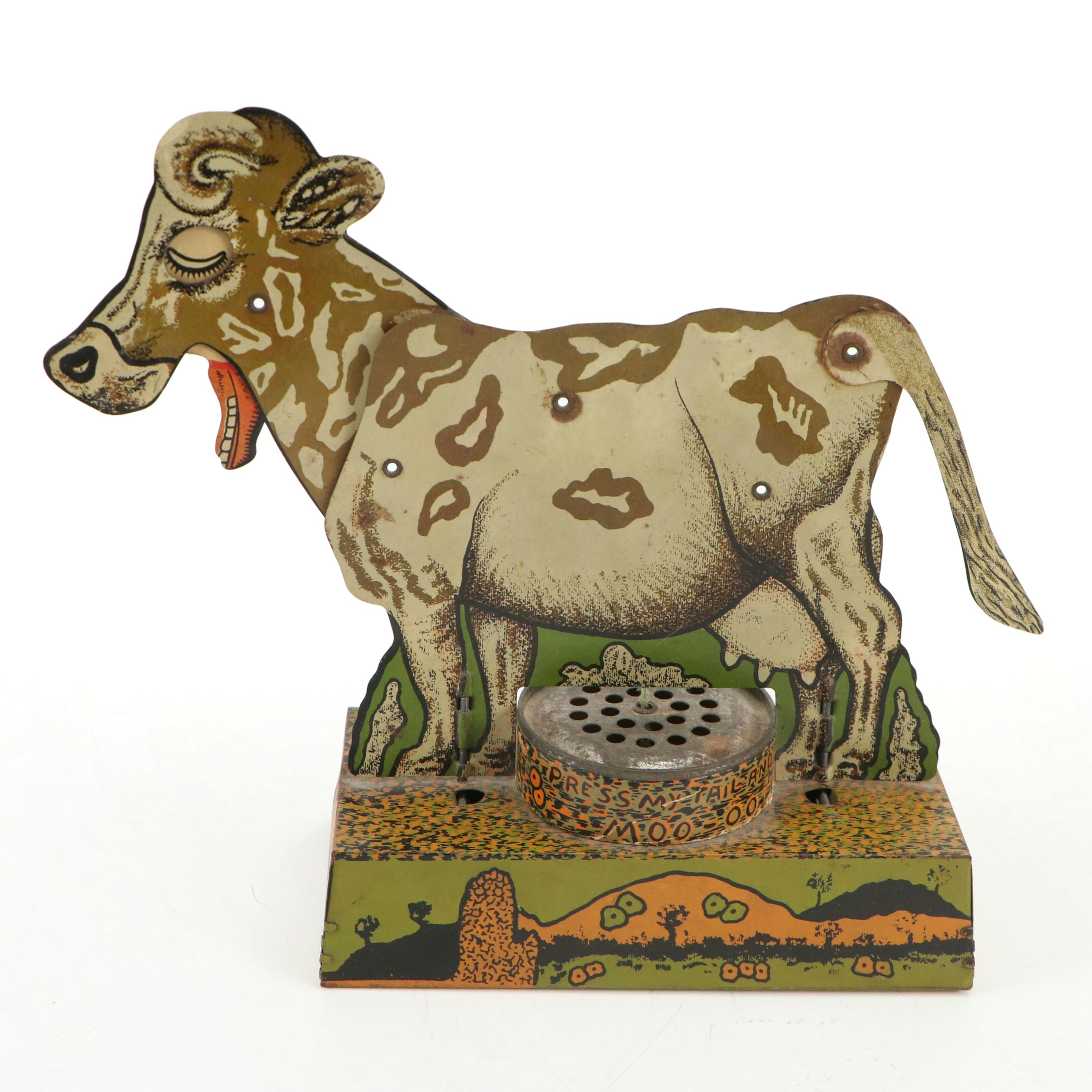 "Bossy the Moo Cow" Mooing Cow Tin Litho Toy, 1930s