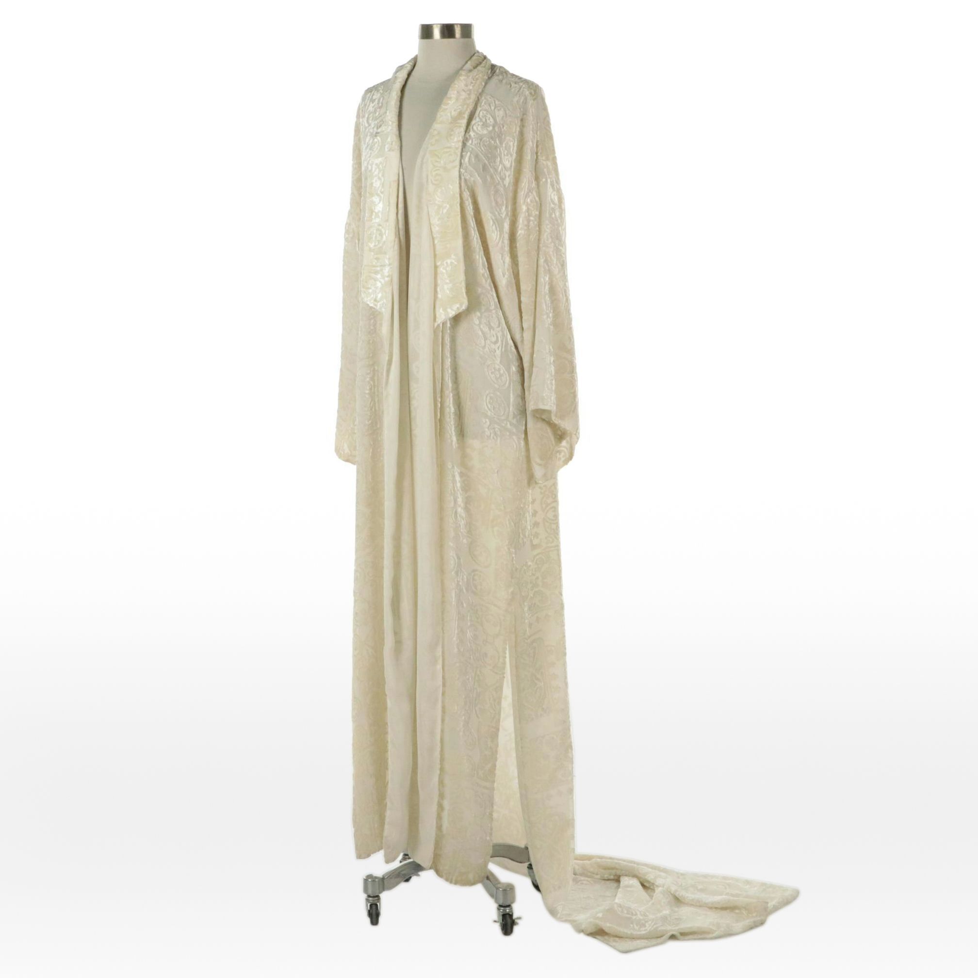 Draped Velvet Burnout Bridal/Evening Robe with Chapel Train | EBTH