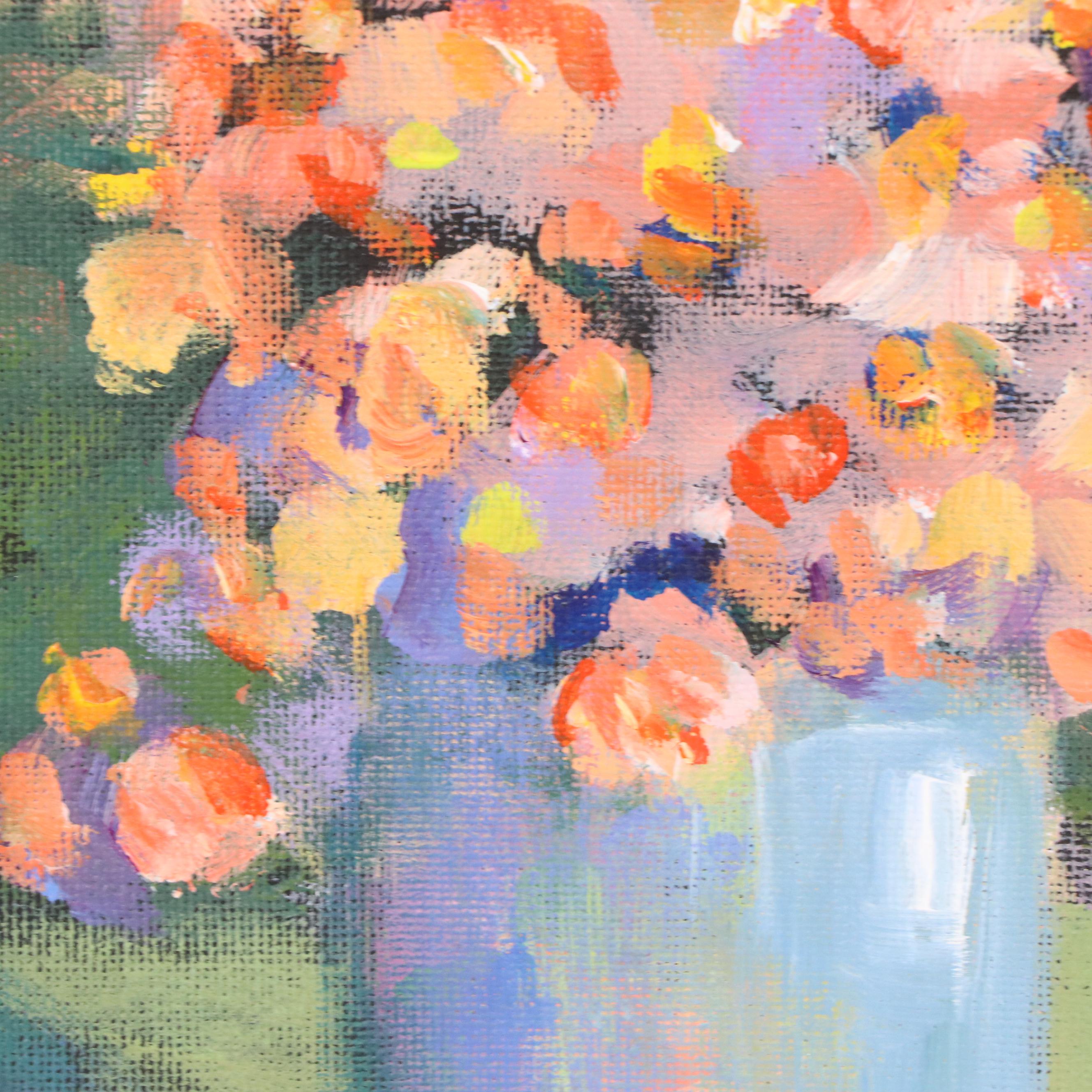 Elle Raines Stylized Floral Still Life Acrylic Painting, 21st Century