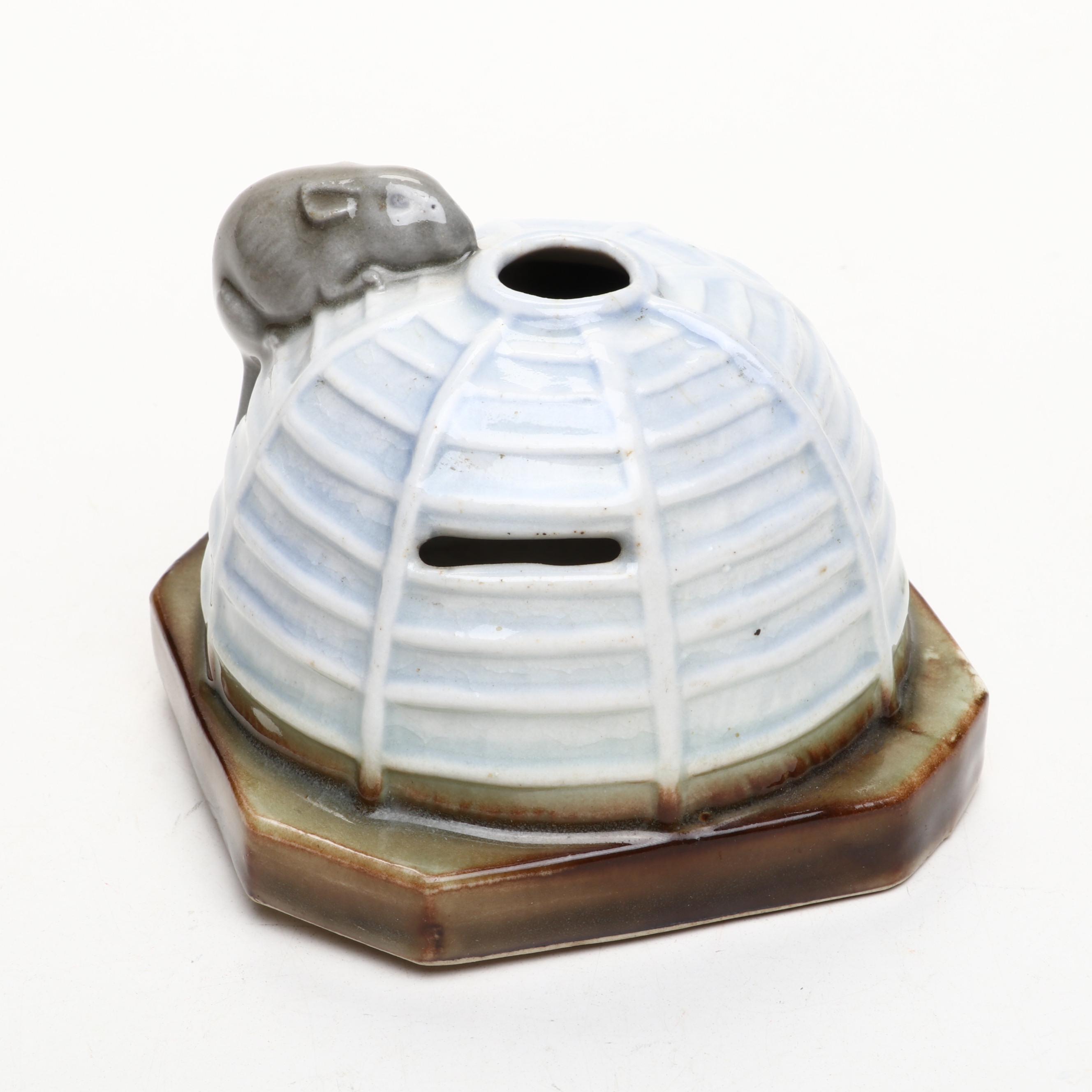 Austrian Ceramic Mouse with Pig Banks, Early 20th Century