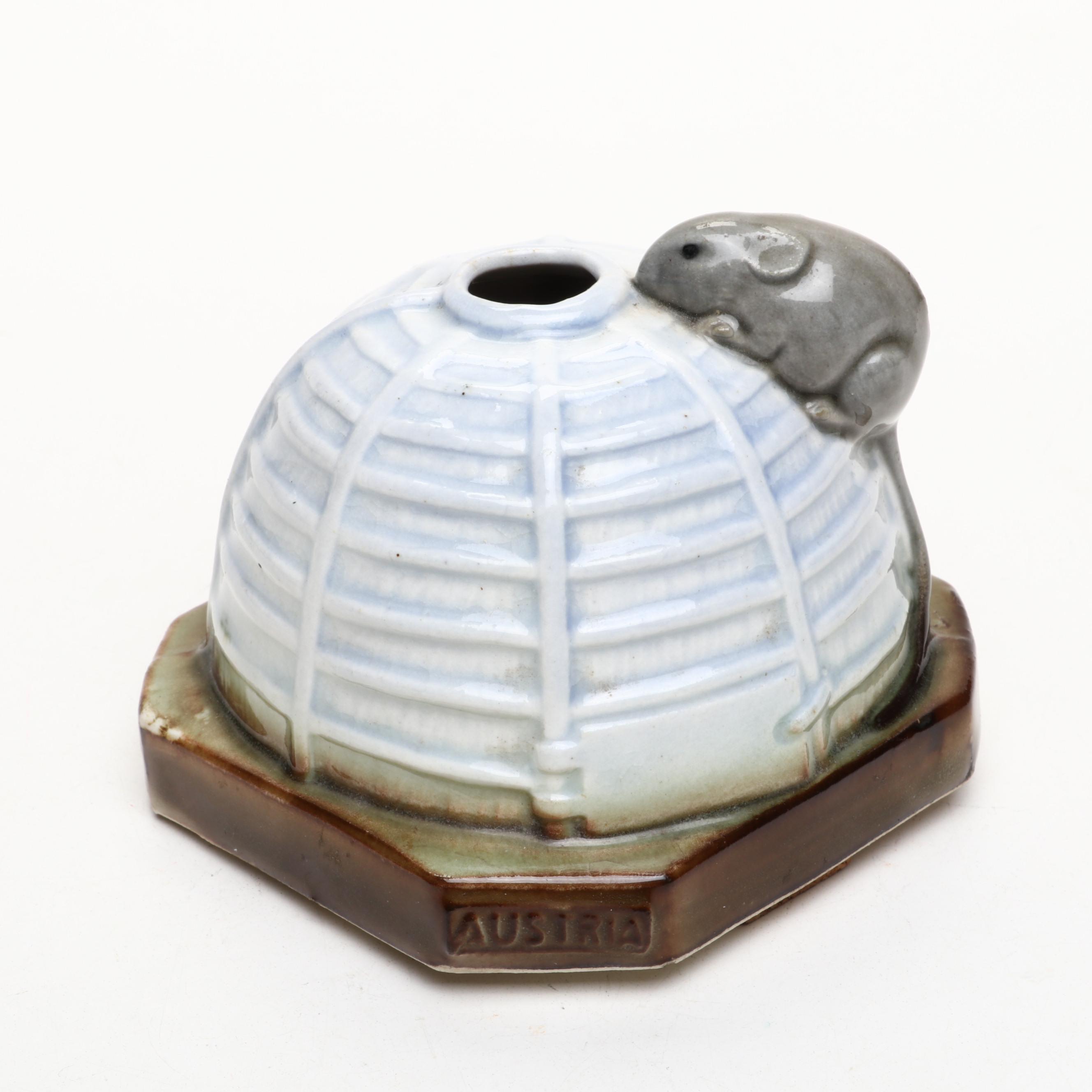 Austrian Ceramic Mouse with Pig Banks, Early 20th Century