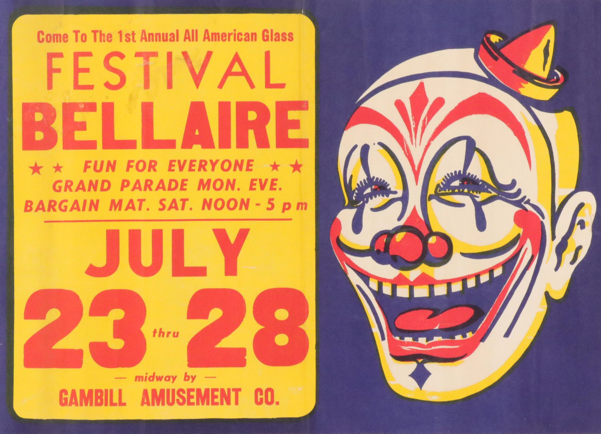 Lithograph Poster for the 1st Annual All American Glass Festival, Bellaire, 1973