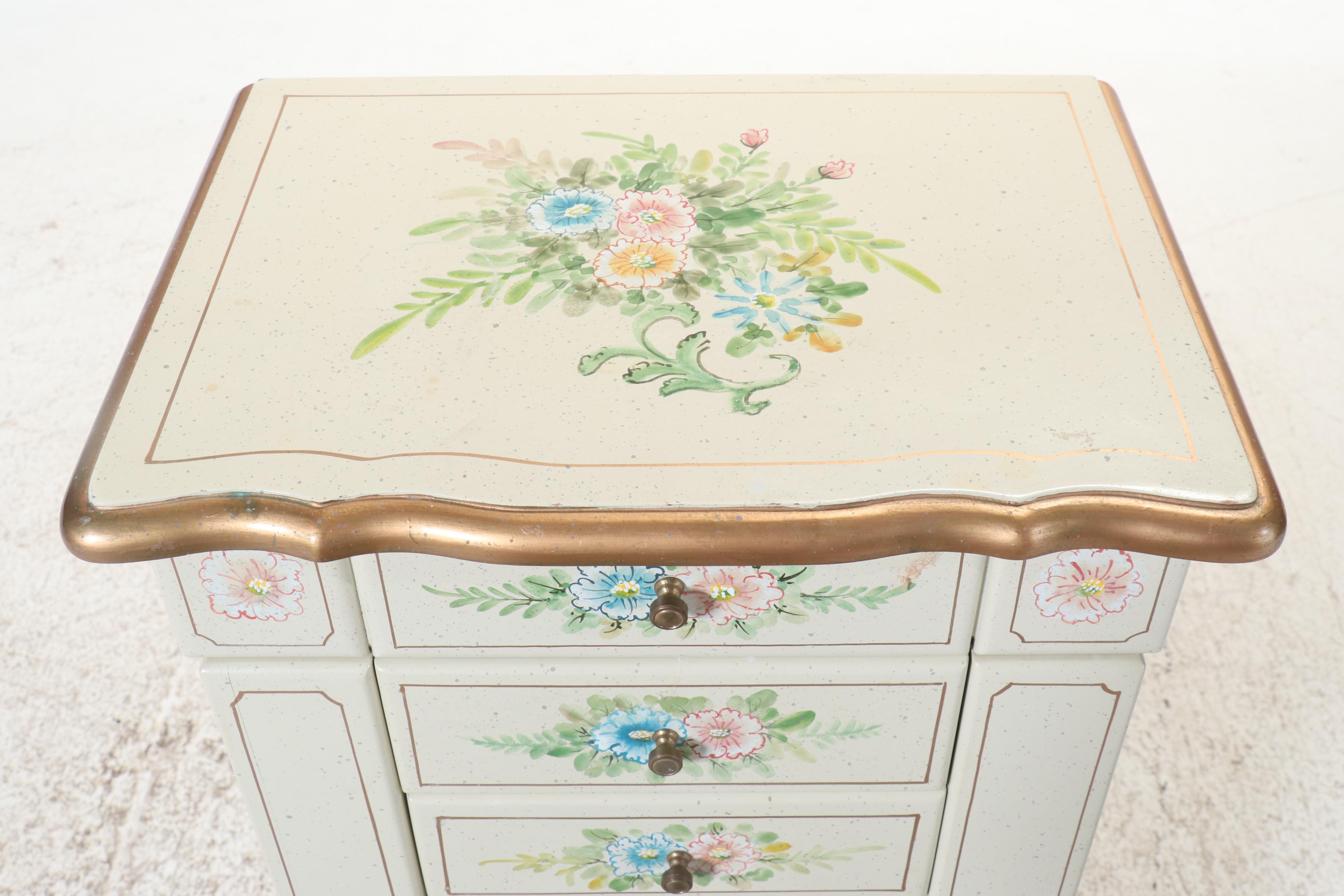 Queen Anne Style Paint-Decorated Wood Jewelry Armoire