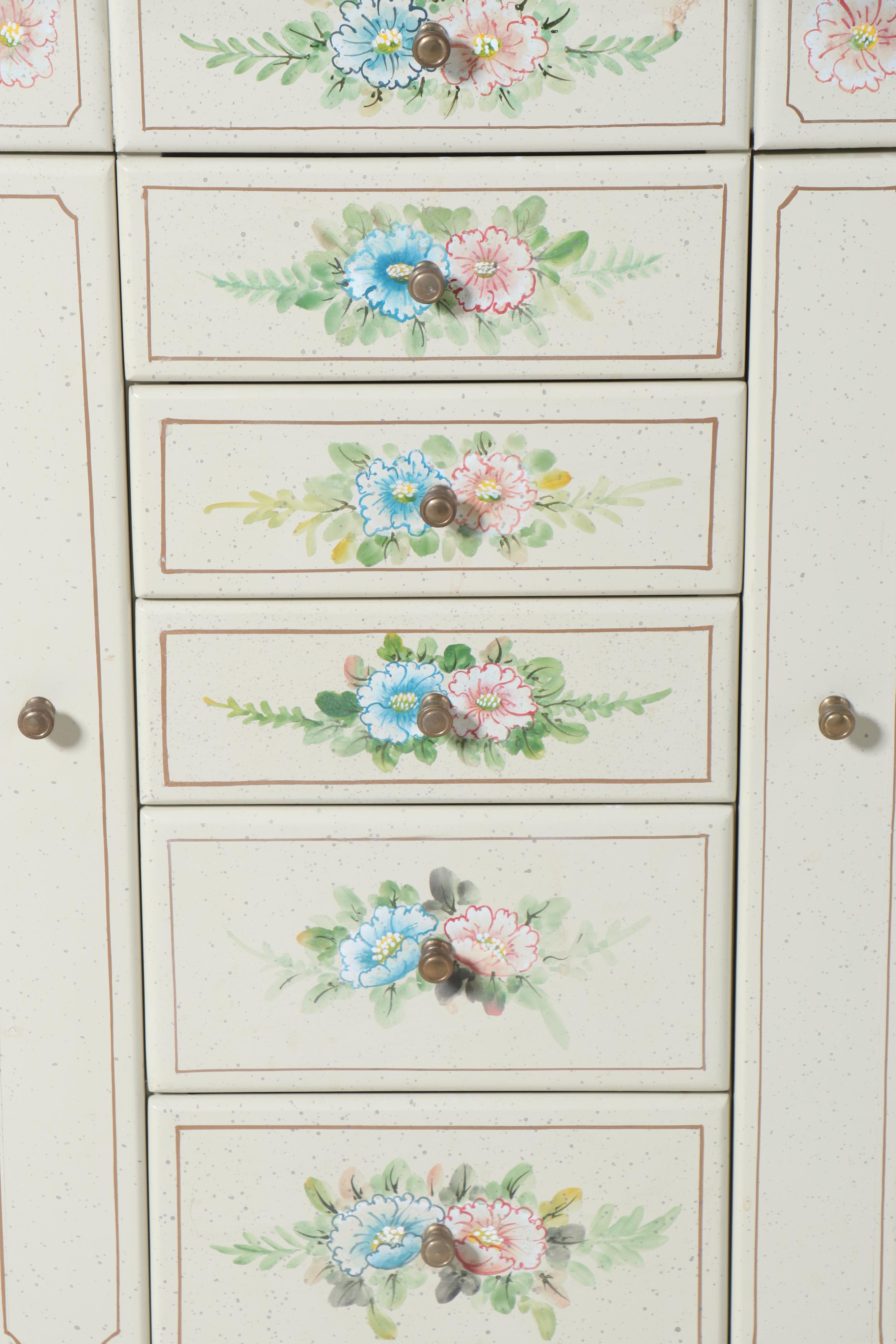 Queen Anne Style Paint-Decorated Wood Jewelry Armoire
