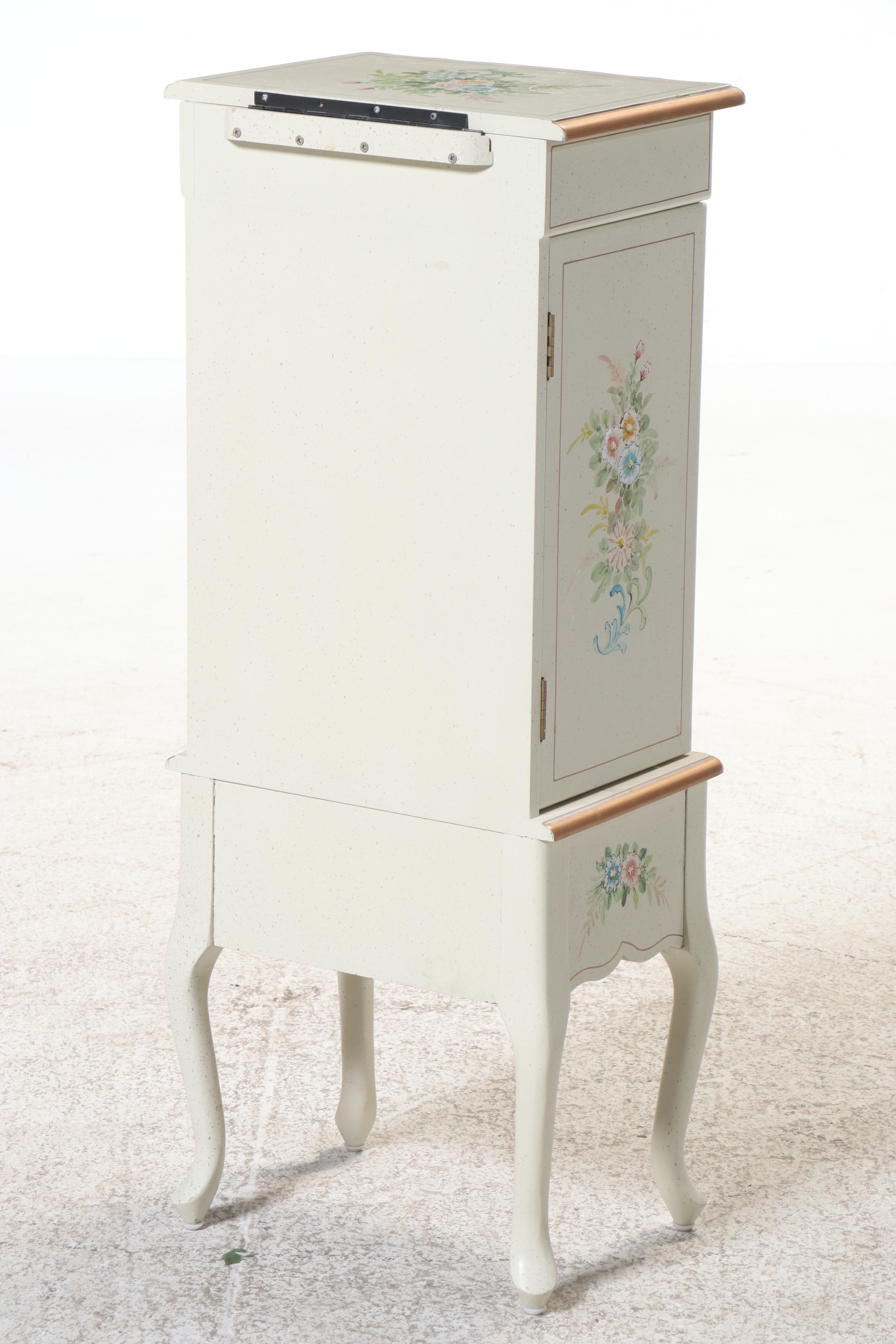 Queen Anne Style Paint-Decorated Wood Jewelry Armoire