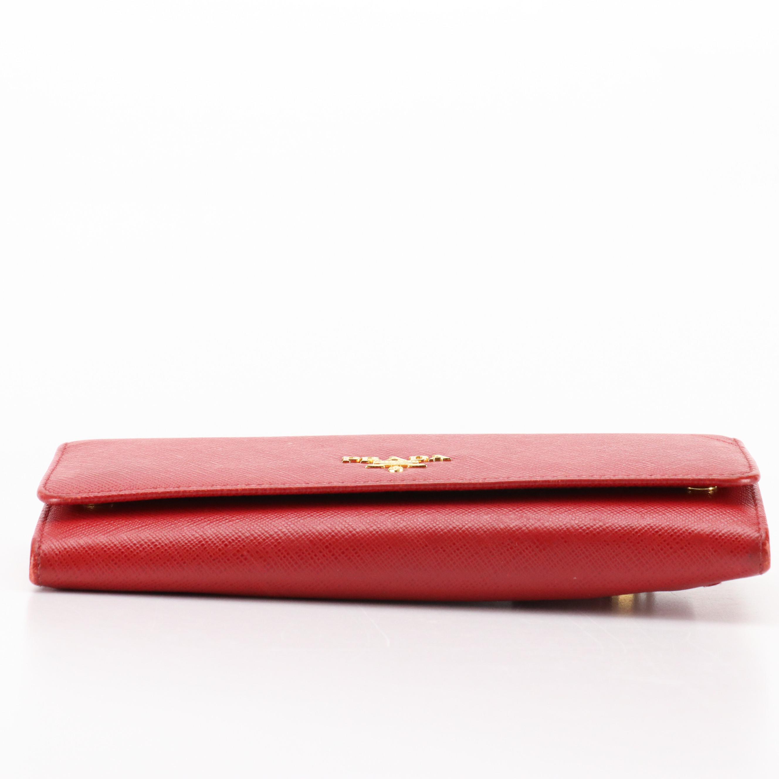 Prada Red Saffiano Leather Front-Flap Continental Wallet in Box