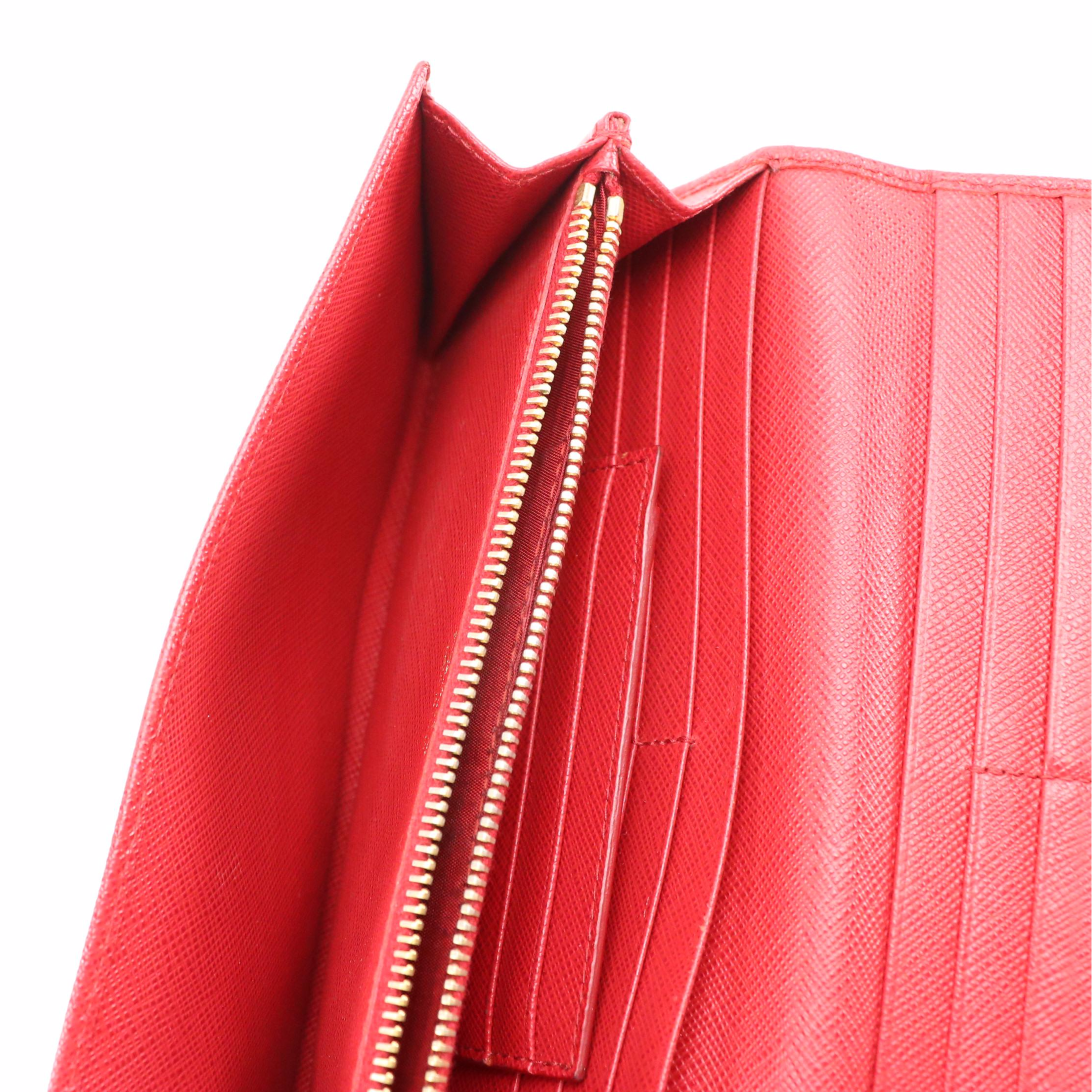 Prada Red Saffiano Leather Front-Flap Continental Wallet in Box