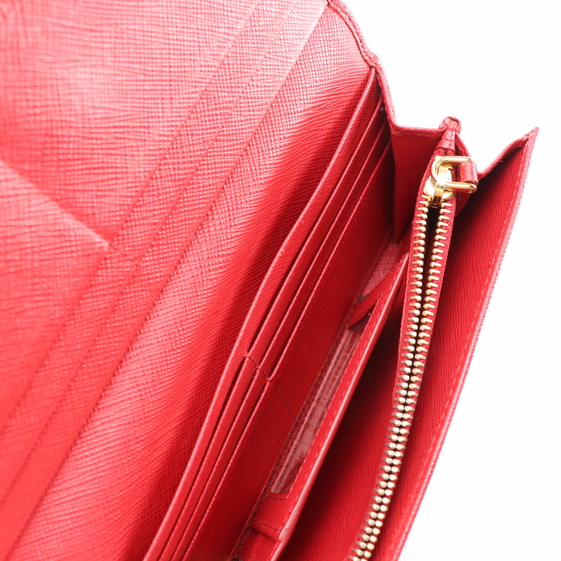 Prada Red Saffiano Leather Front-Flap Continental Wallet in Box