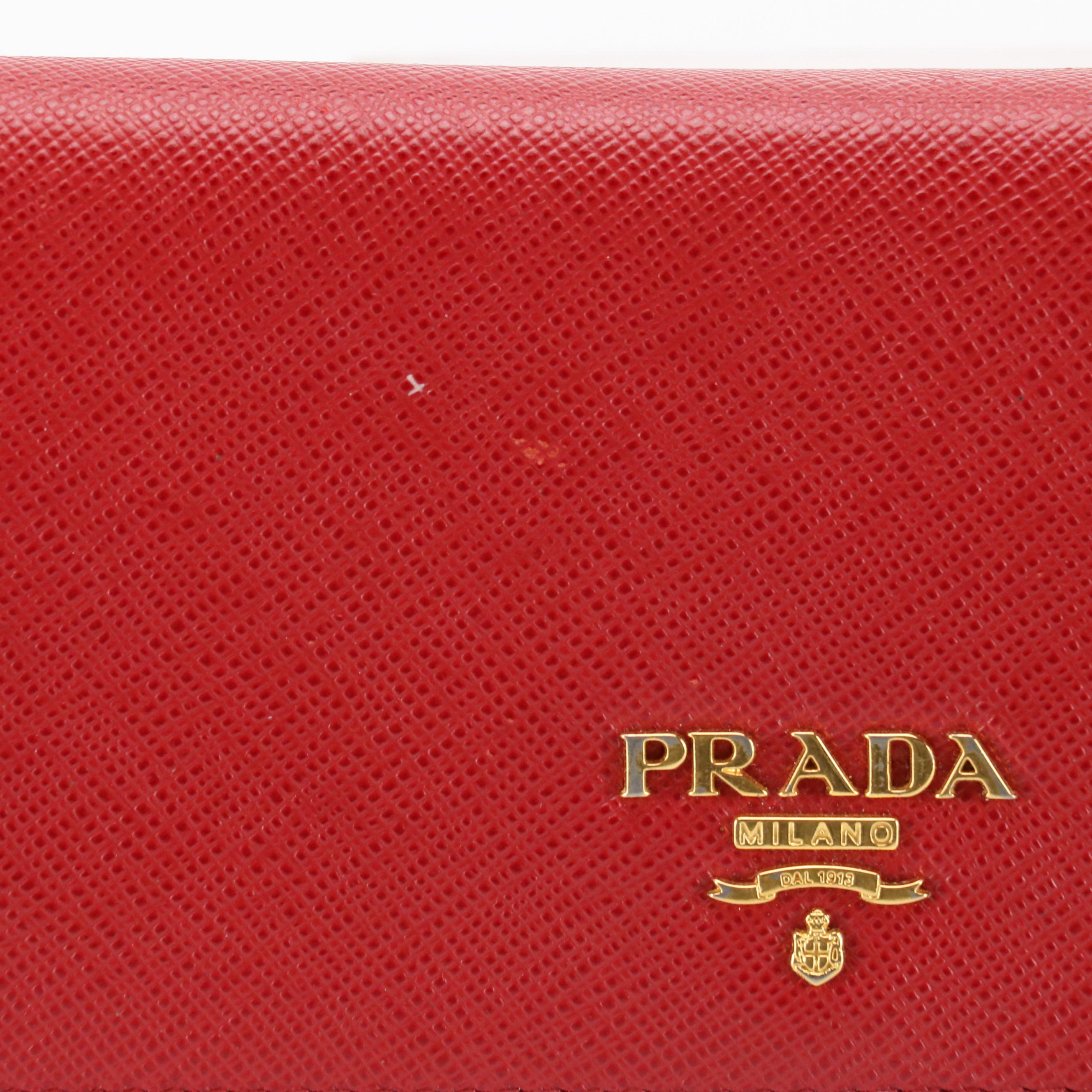 Prada Red Saffiano Leather Front-Flap Continental Wallet in Box