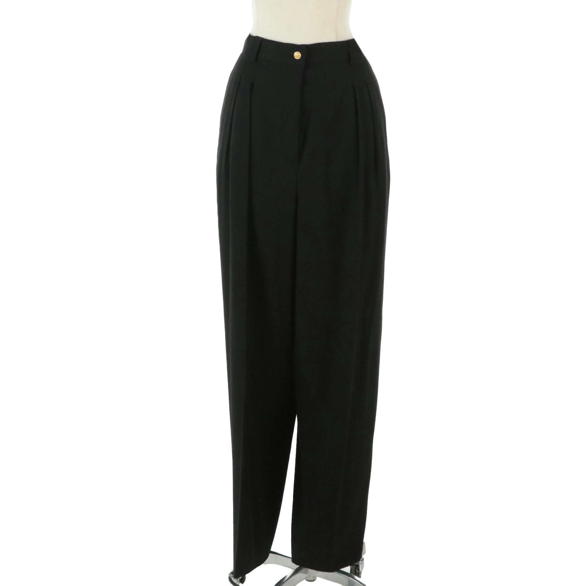 Chanel Black Gabardine Wool Pleated Trousers