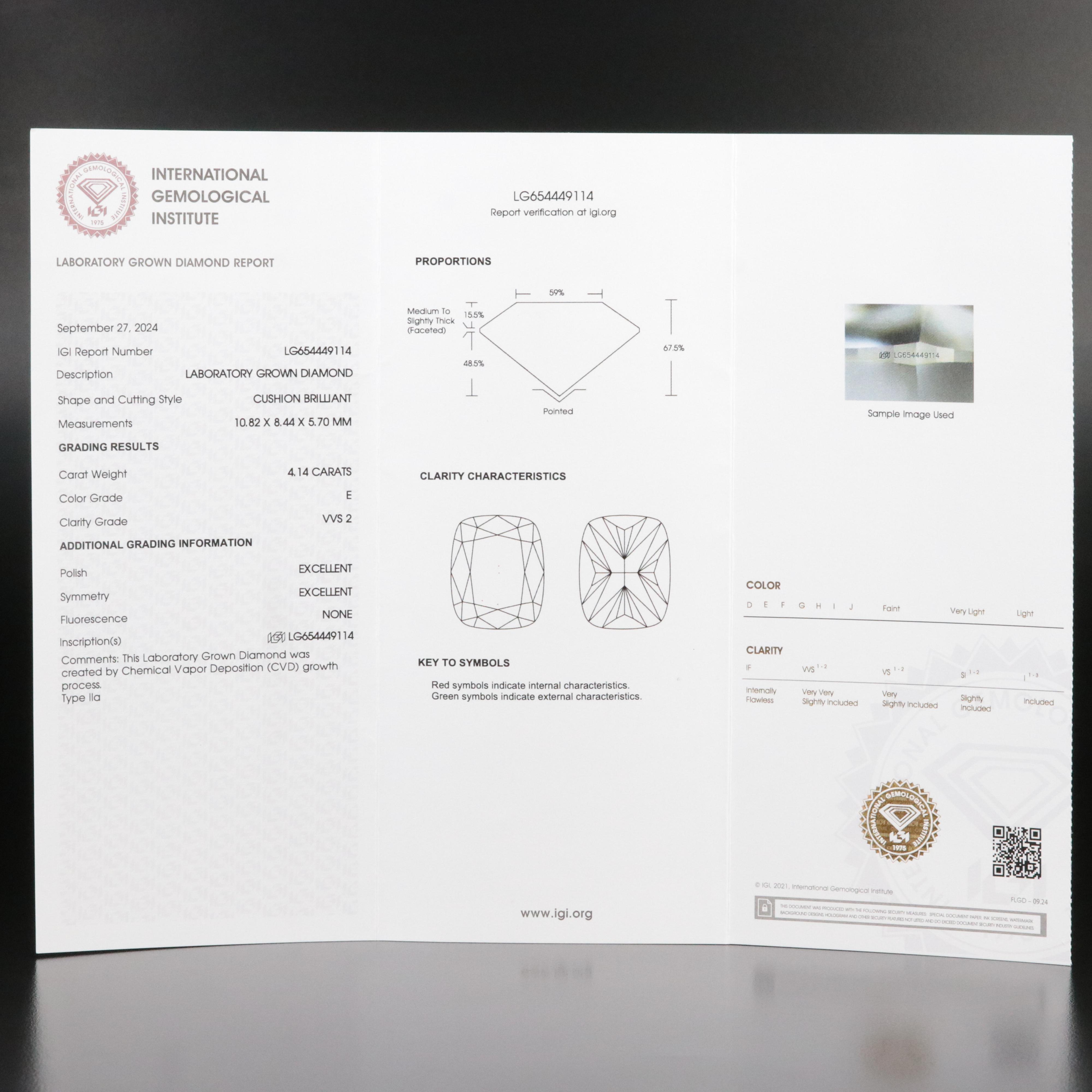 Loose 4.14 CT Lab Grown Diamond with IGI Report