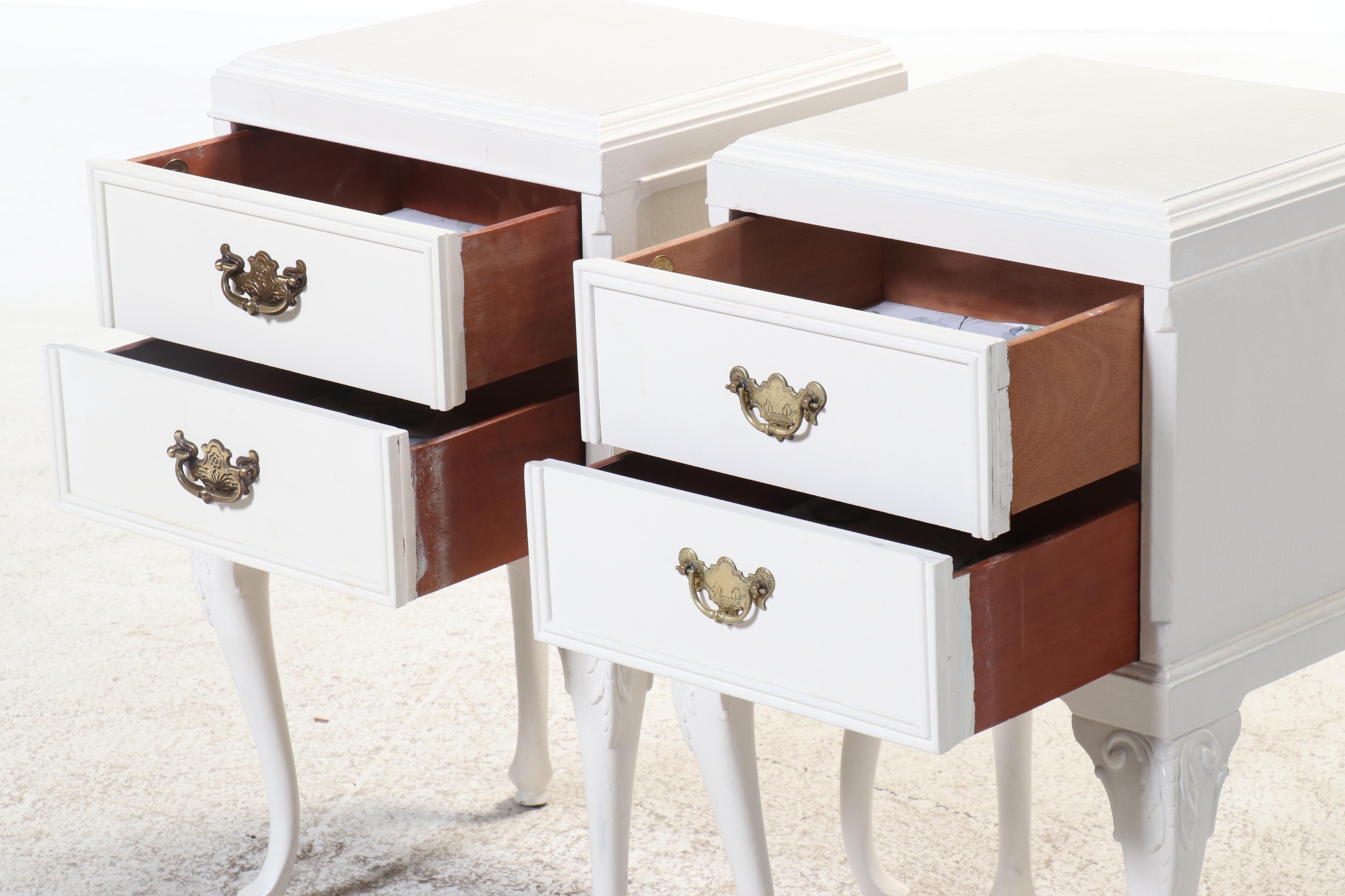 Pair of Northern Furniture Co. Queen Anne Style White-Painted Wood Nightstands