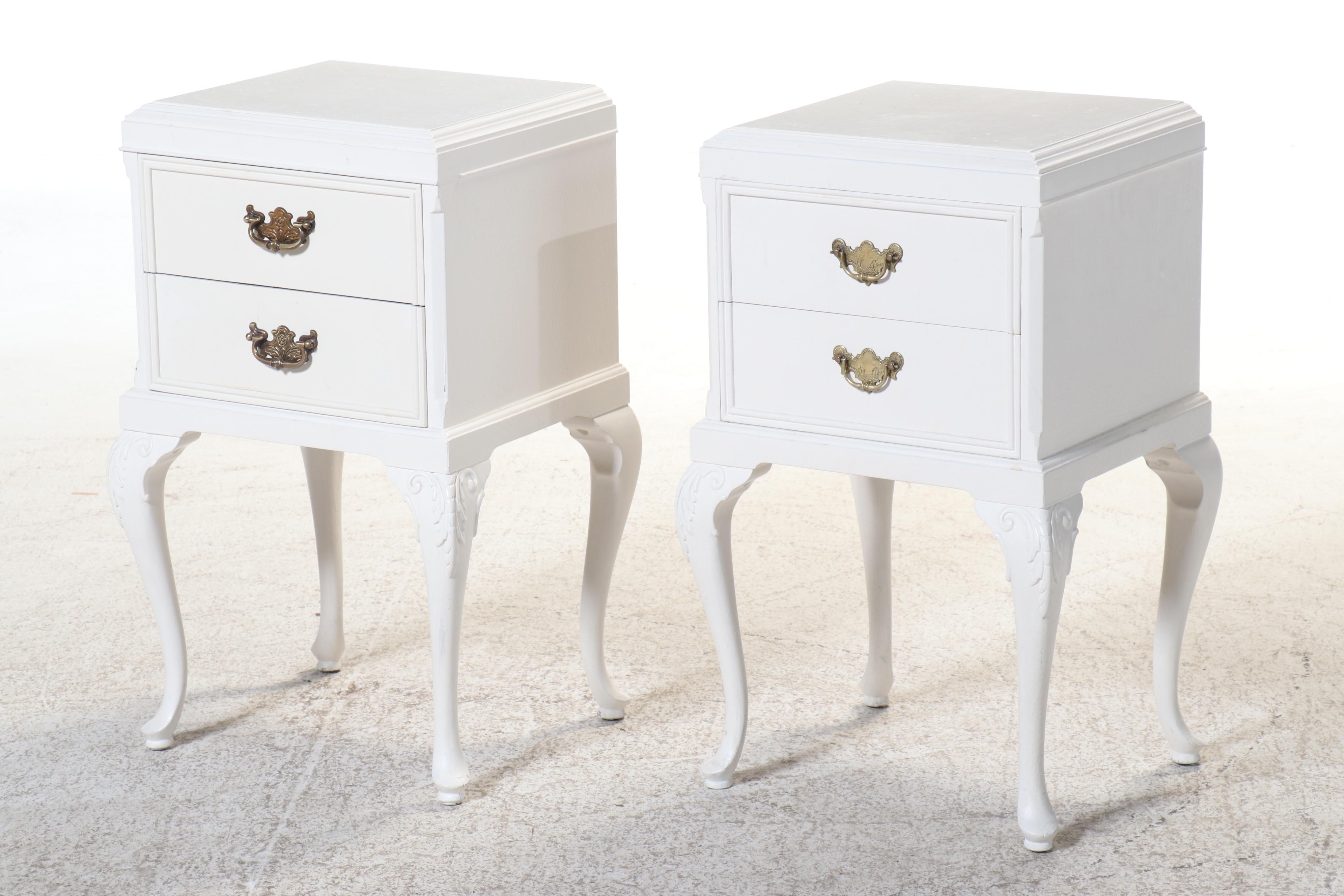 Pair of Northern Furniture Co. Queen Anne Style White-Painted Wood Nightstands