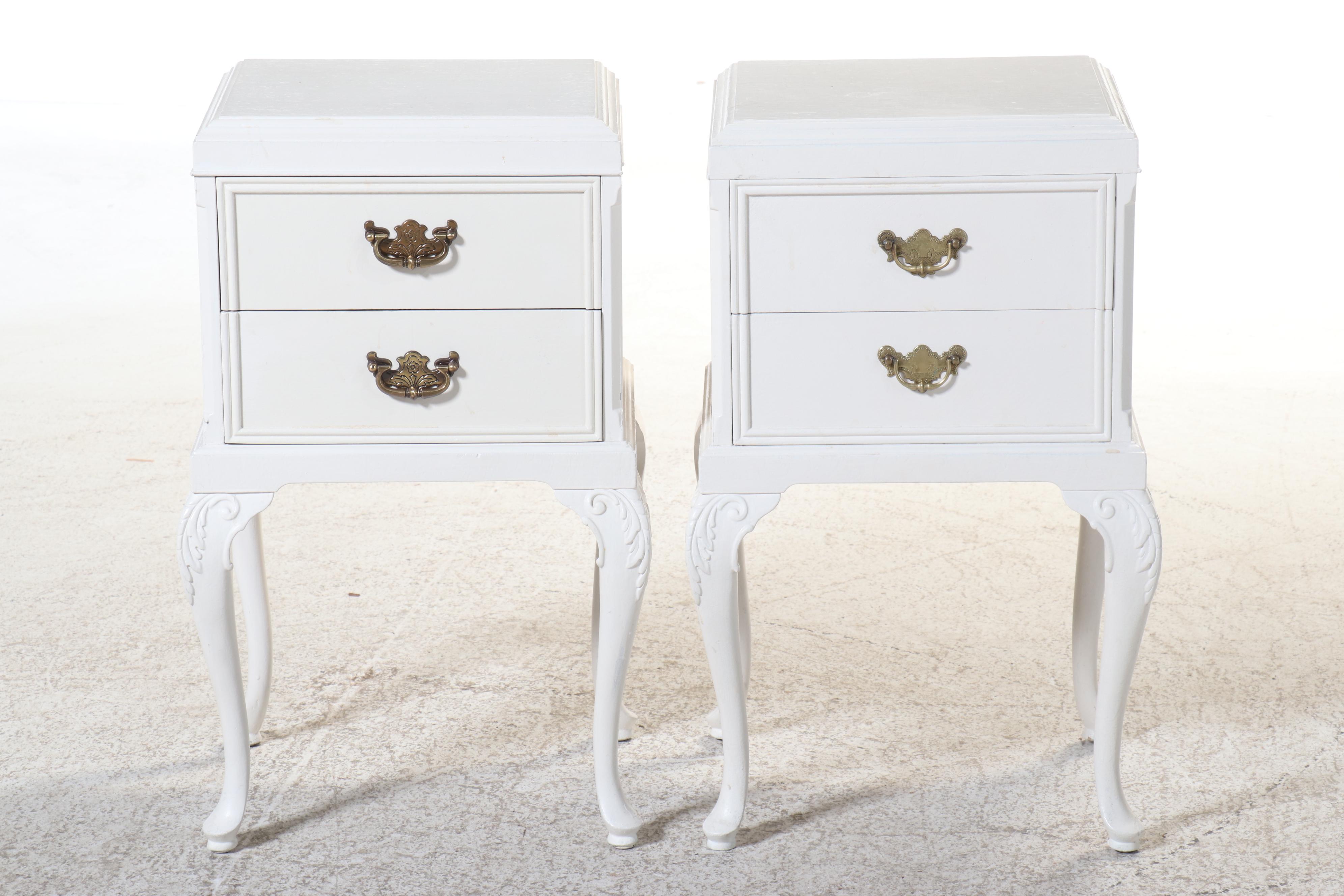 Pair of Northern Furniture Co. Queen Anne Style White-Painted Wood Nightstands