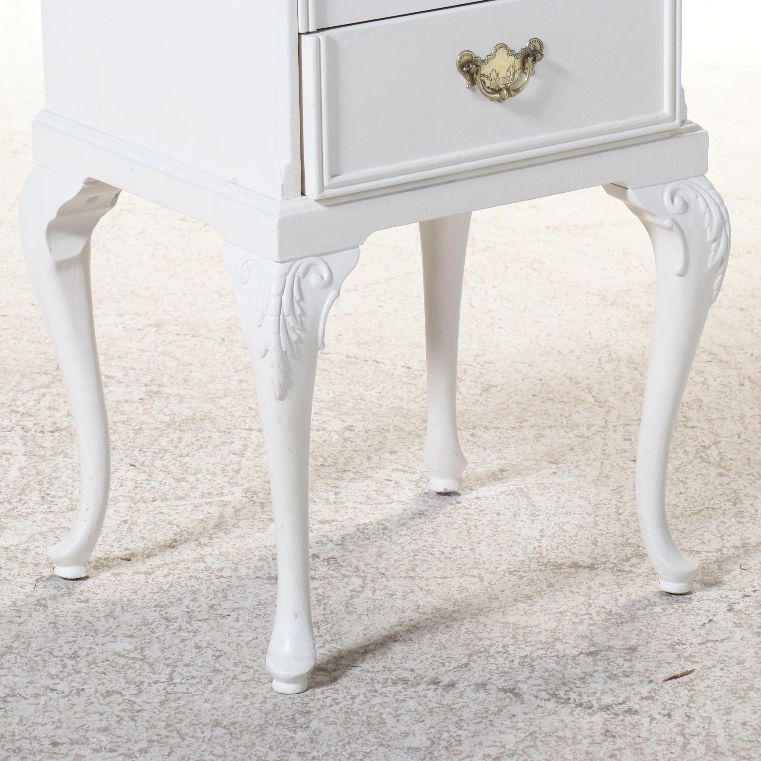 Pair of Northern Furniture Co. Queen Anne Style White-Painted Wood Nightstands
