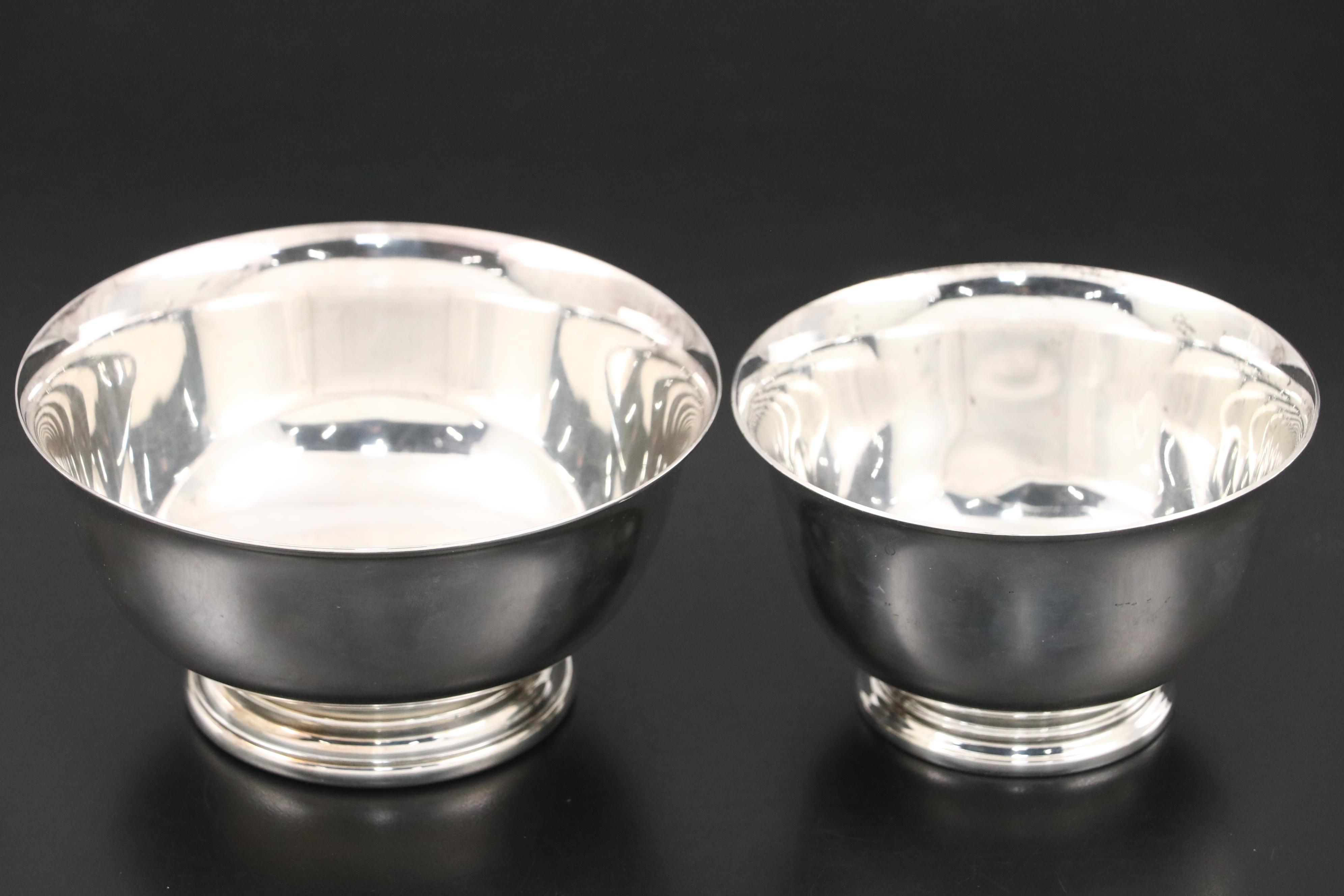 Wallace Sterling and Gorham Silver Plate "Paul Revere" Bowls and Glass Pitcher