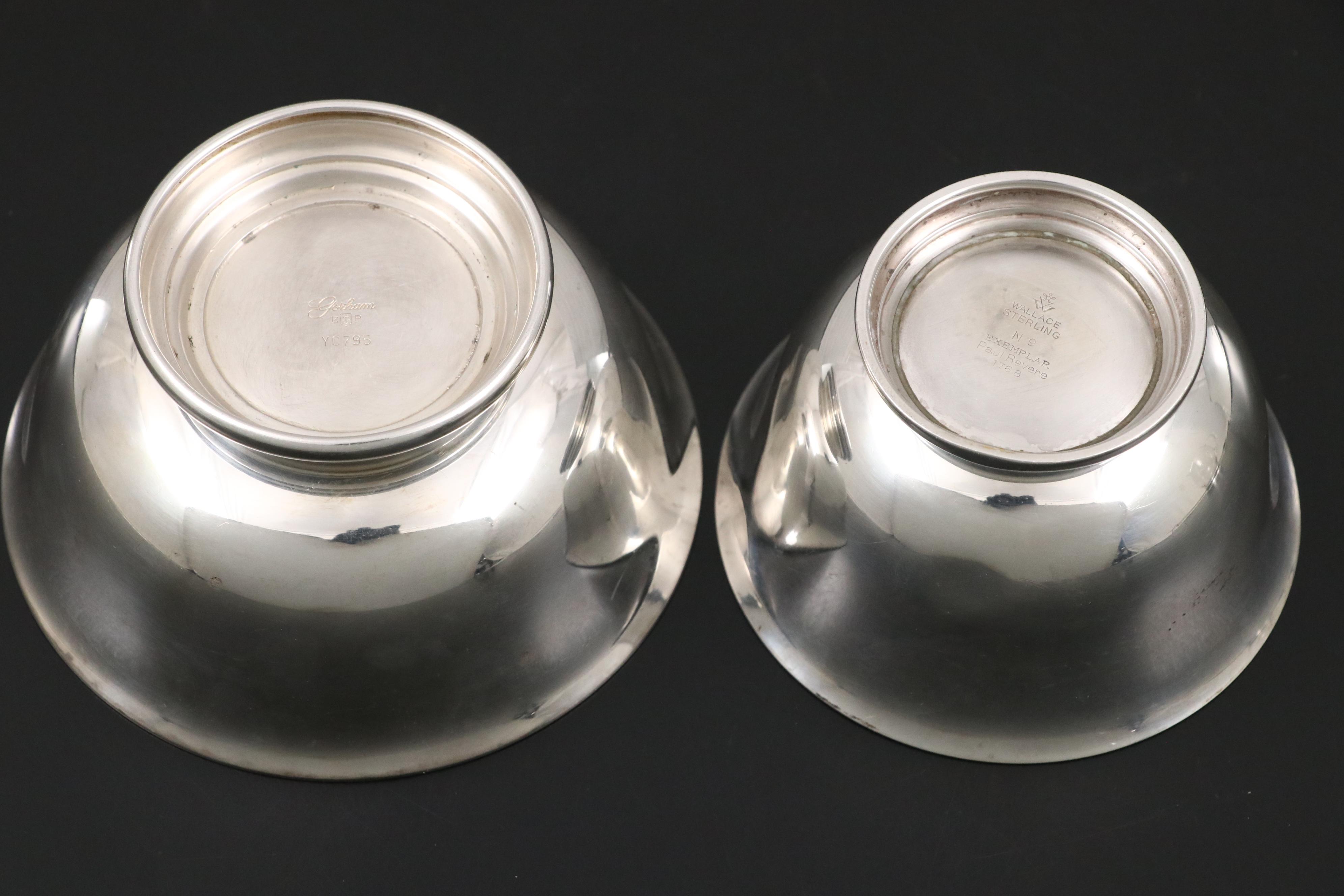 Wallace Sterling and Gorham Silver Plate "Paul Revere" Bowls and Glass Pitcher