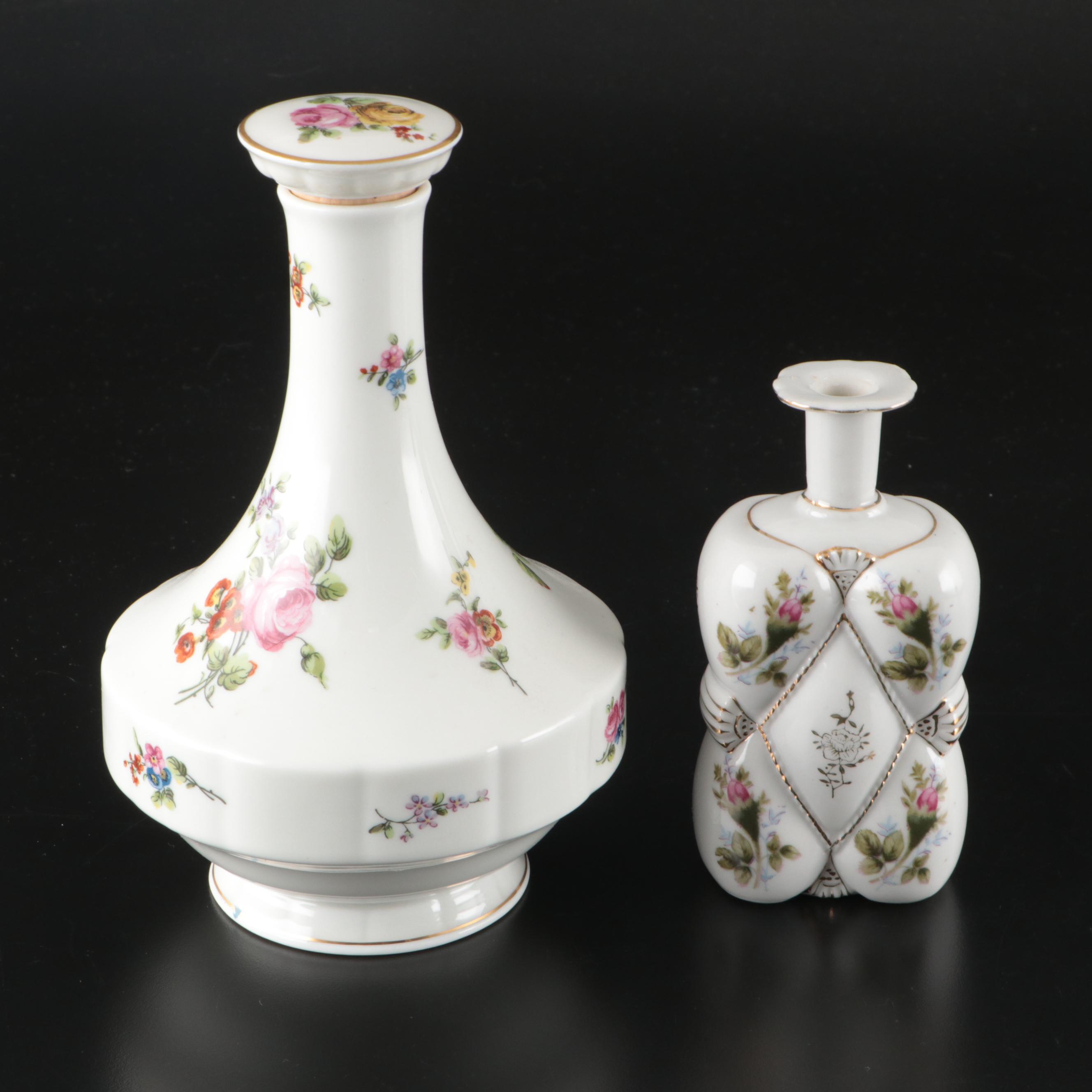 Haviland Limoges Chantilly Porcelain Flask & Japanese Fern Quilted Bottle