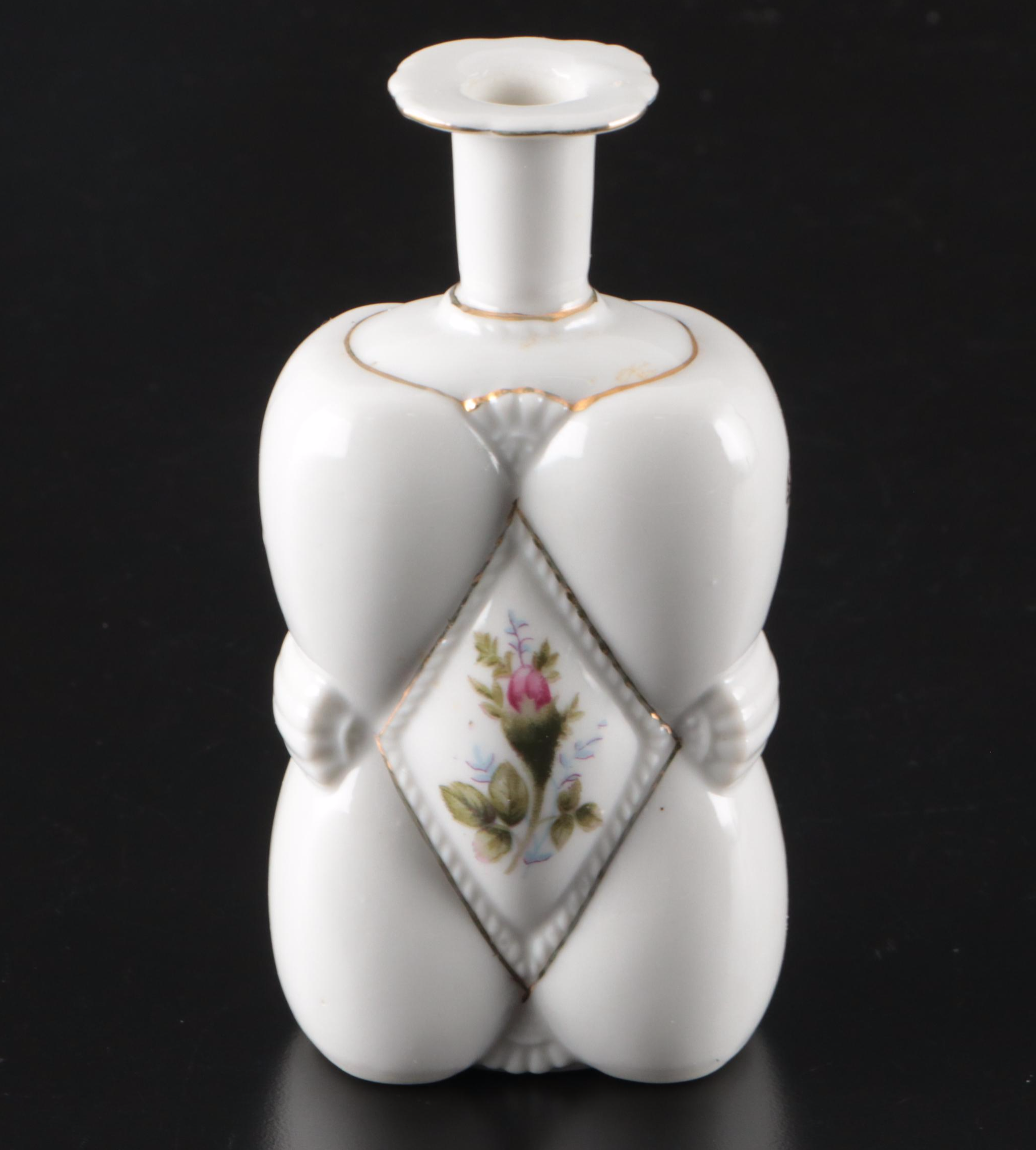 Haviland Limoges Chantilly Porcelain Flask & Japanese Fern Quilted Bottle