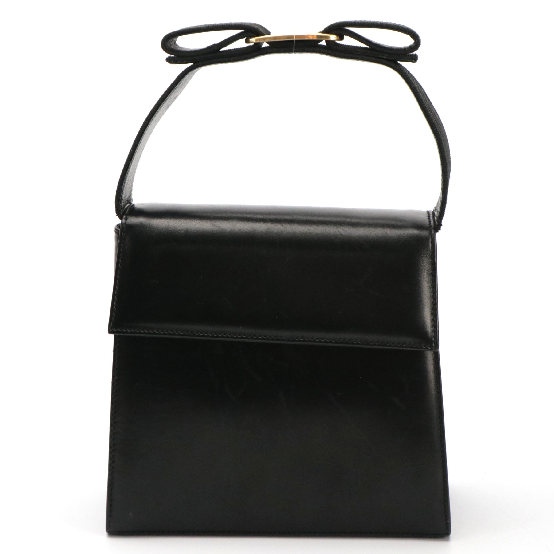 Salvatore Ferragamo Vara Bow Handle Bag in Black Leather, With Strap