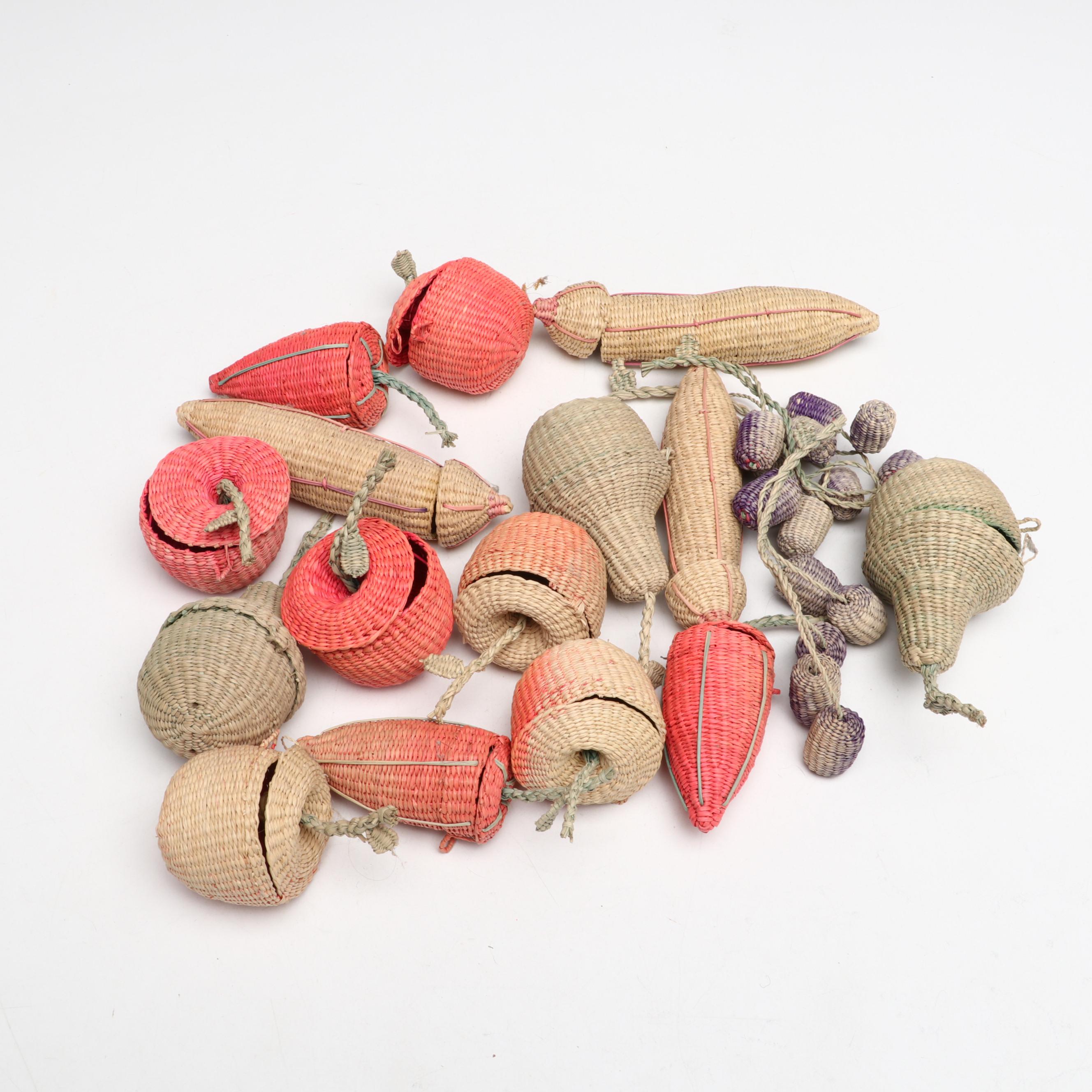 Dyed and Natural Woven Seagrass Gourds, Acorns and More with Reed Bowl