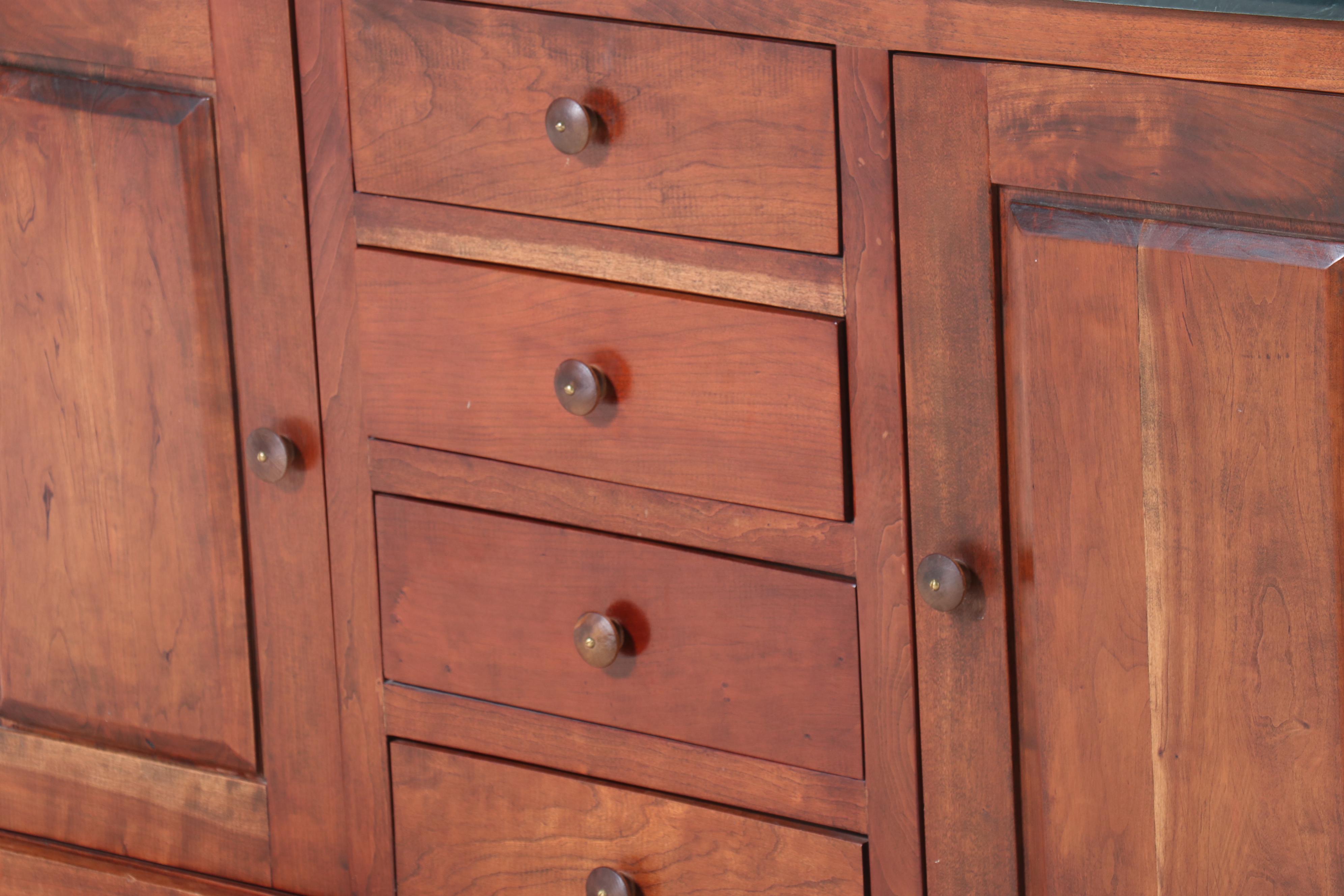 American Primitive Style Marble Top Cherry Buffet Cabinet, Late 20th Century