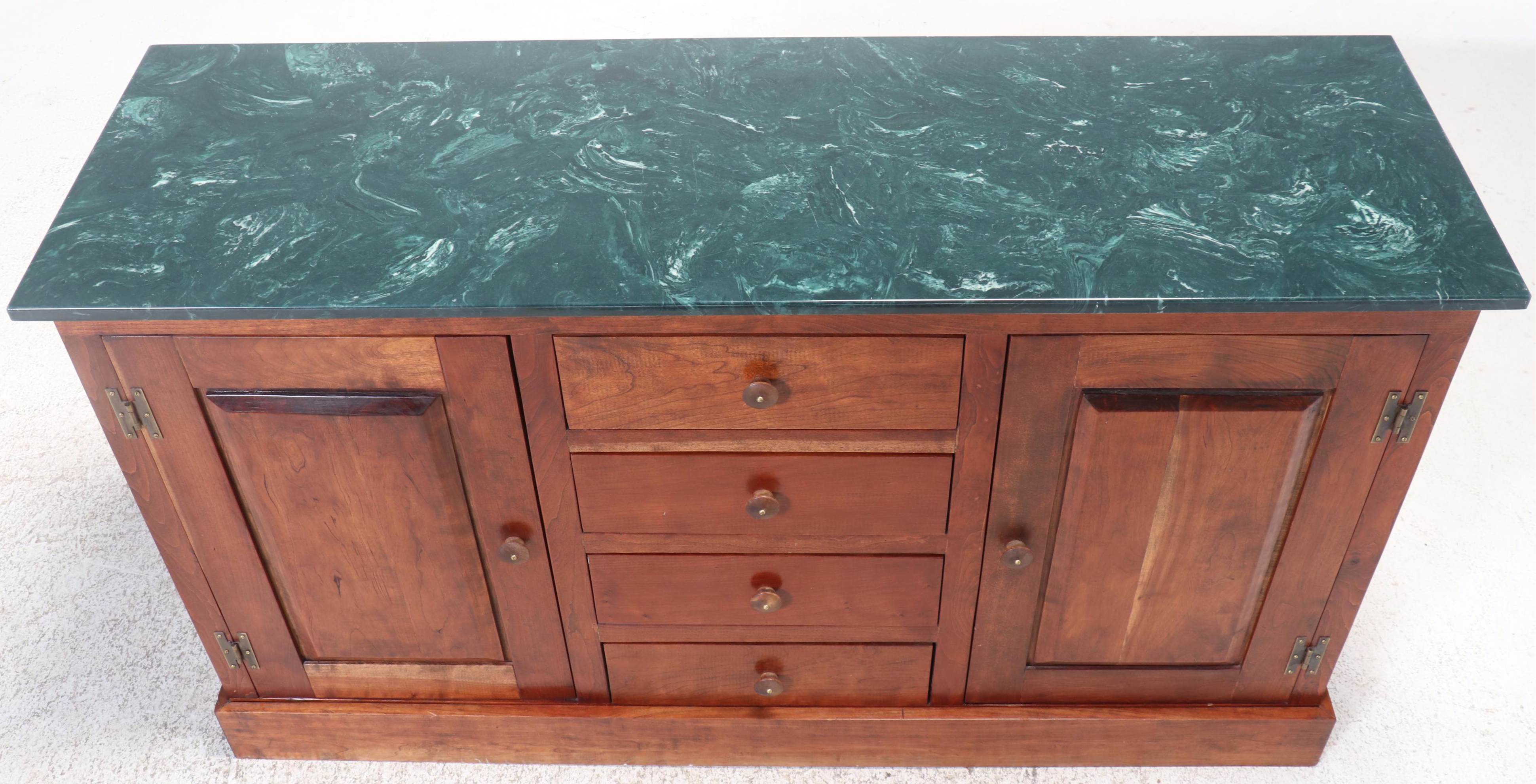 American Primitive Style Marble Top Cherry Buffet Cabinet, Late 20th Century