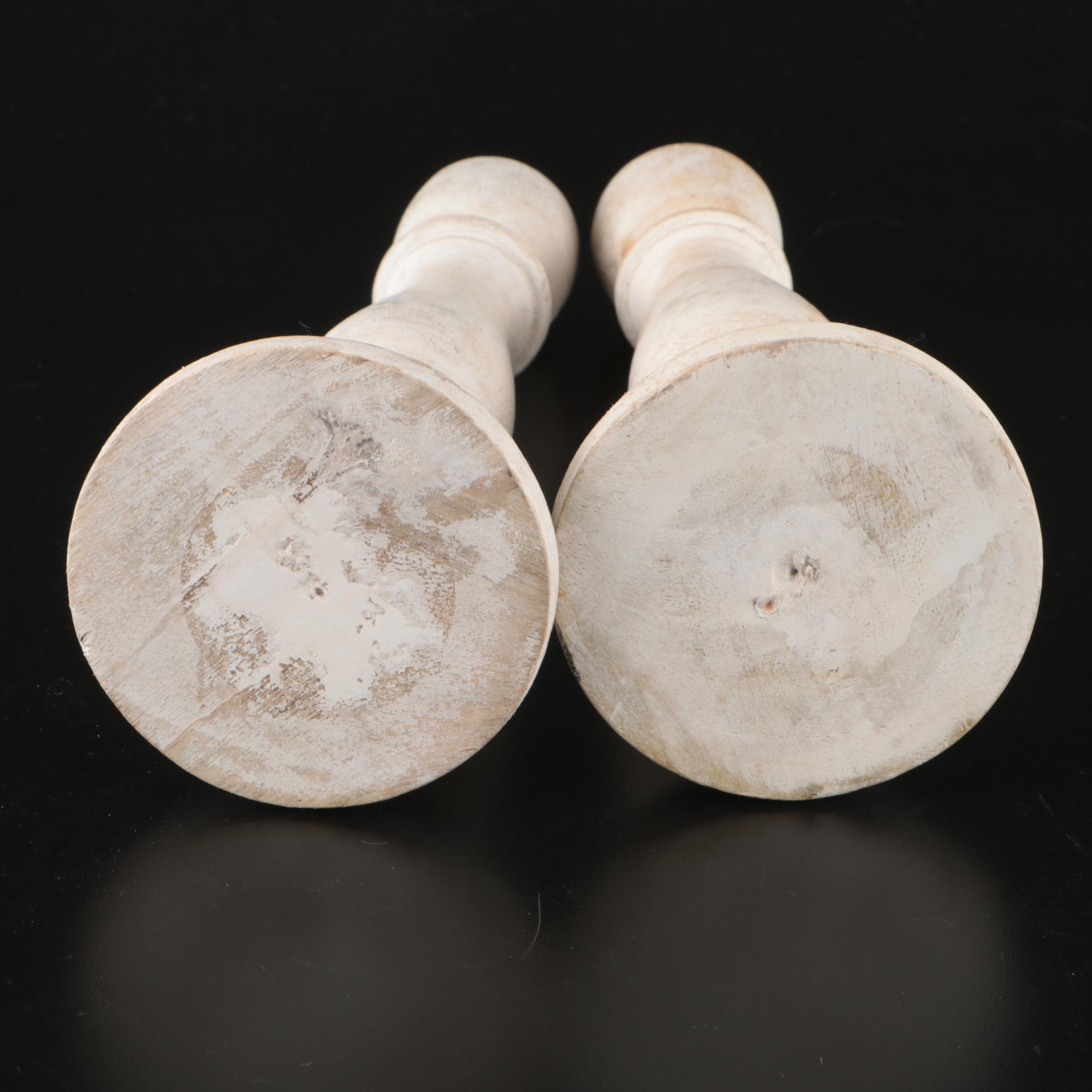 Set of Seven Lathe-Turned and Limed Wood Candlesticks