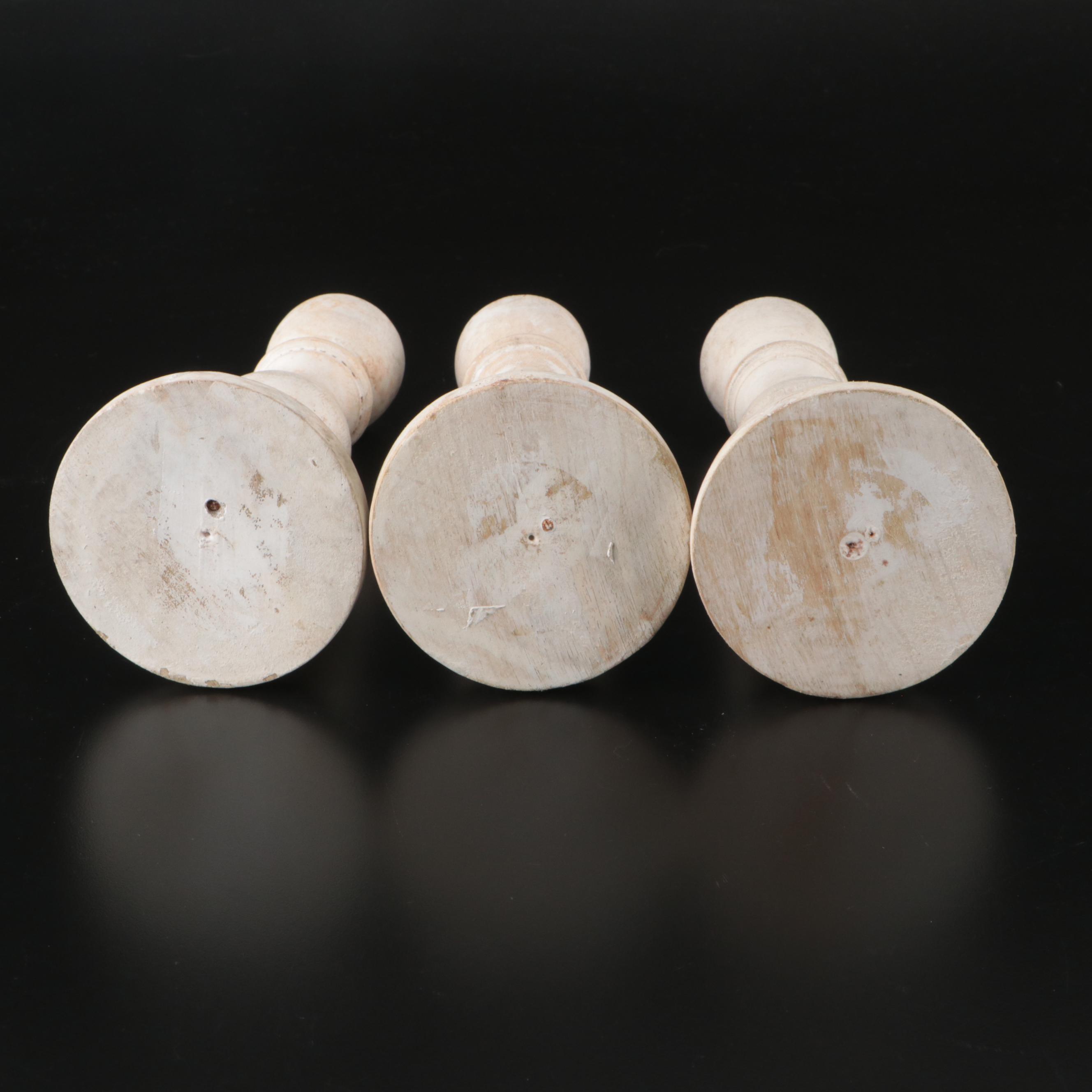 Set of Seven Lathe-Turned and Limed Wood Candlesticks