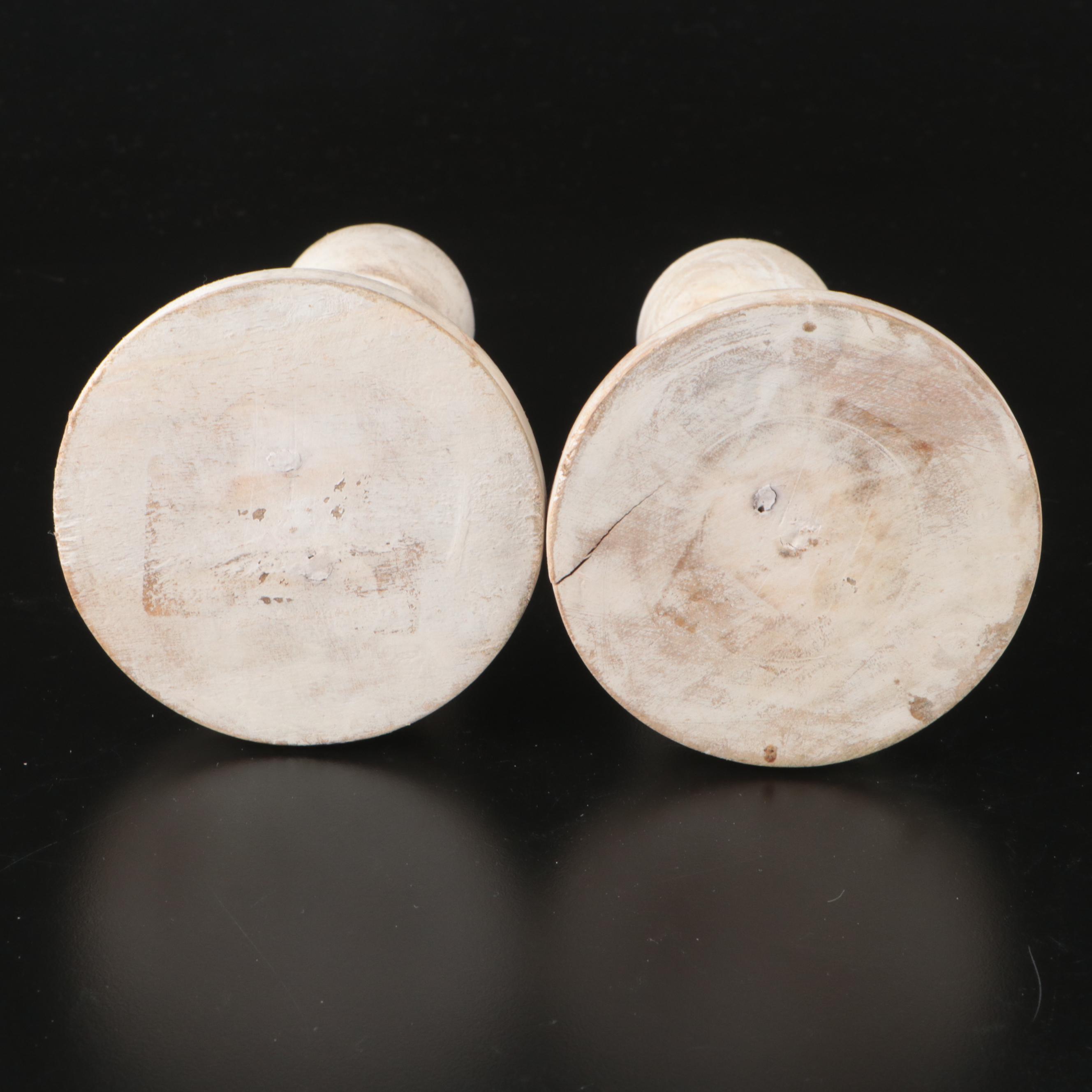 Set of Seven Lathe-Turned and Limed Wood Candlesticks