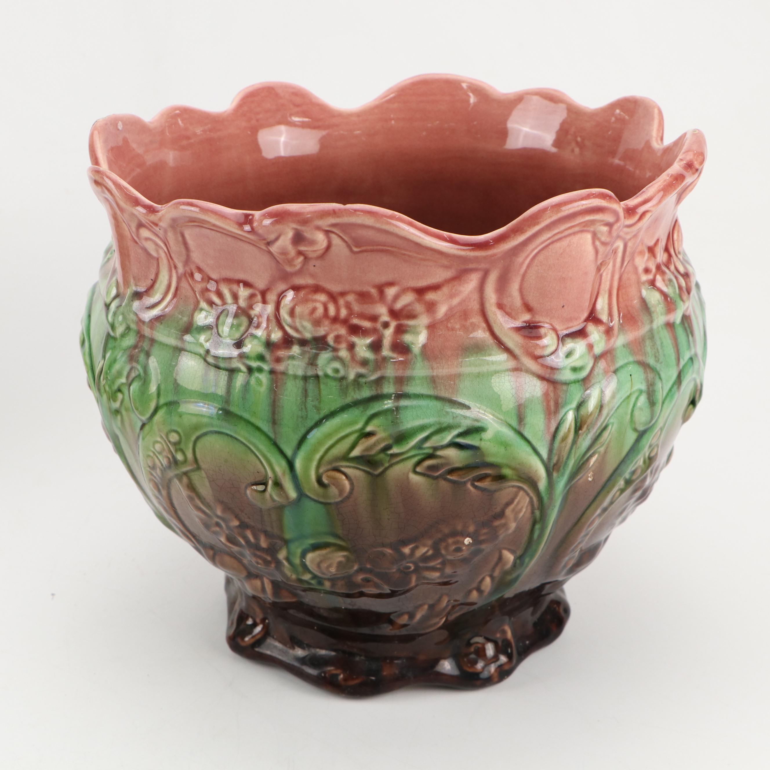 Weller Pottery Majolica Jardinière with Planter Pedestal