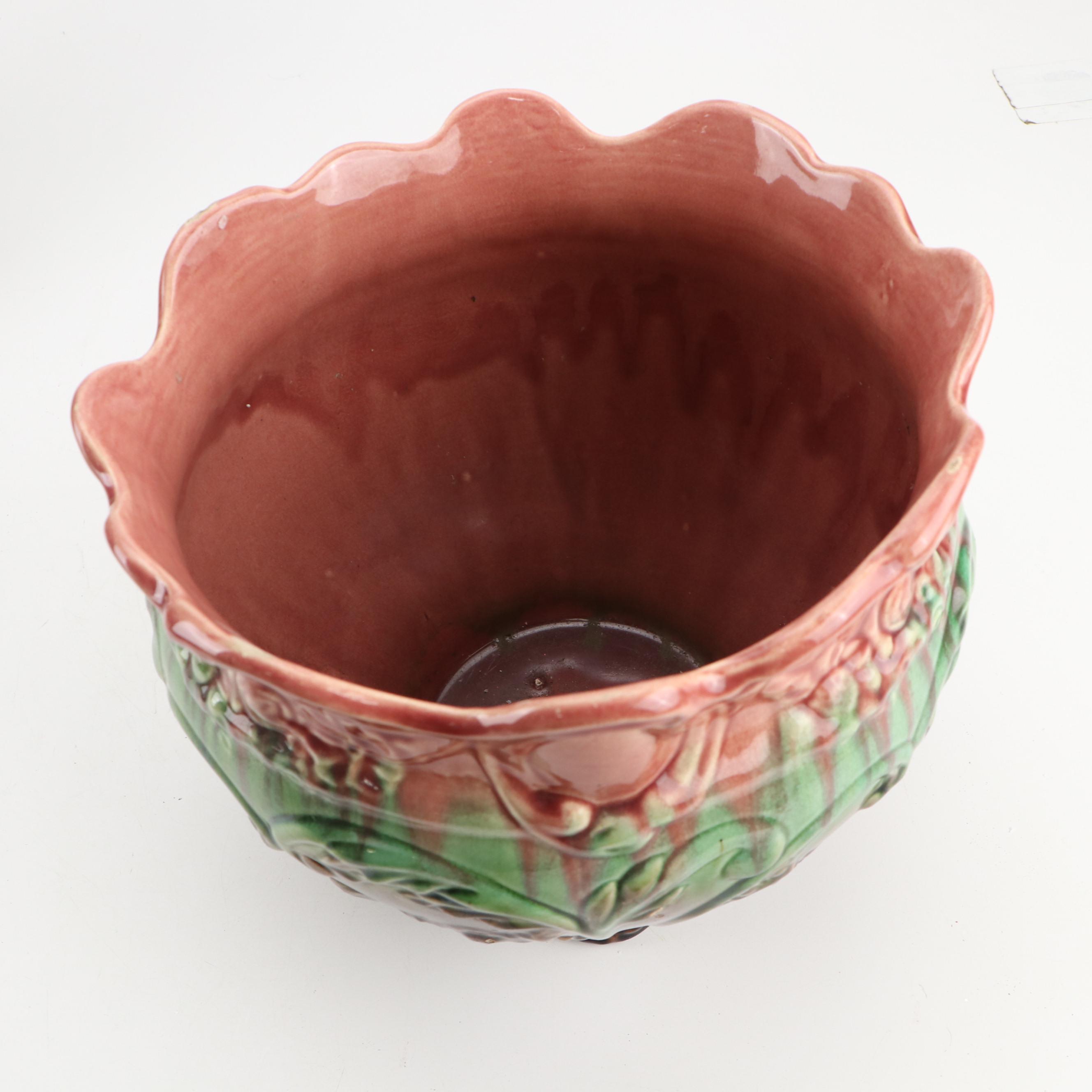 Weller Pottery Majolica Jardinière with Planter Pedestal